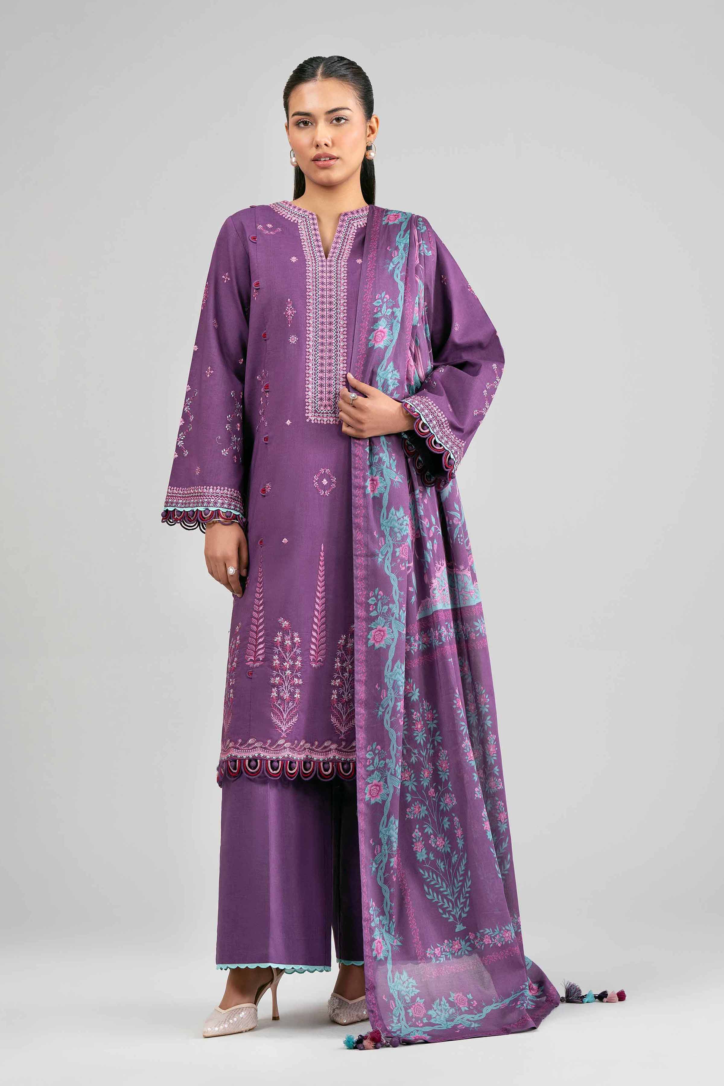 3 Piece - Digital Printed Embroidered Suit - 42601524