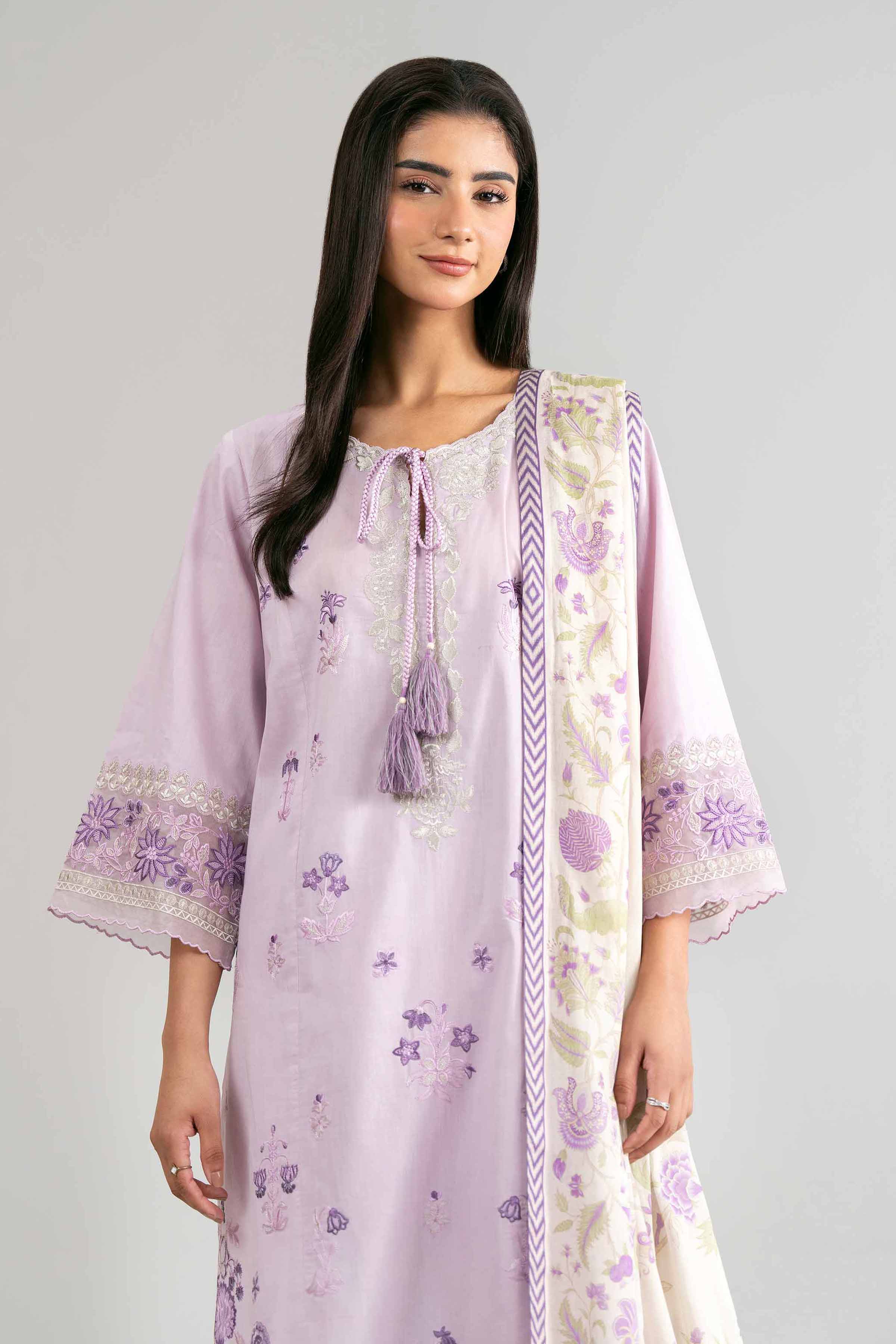 3 Piece - Digital Printed Embroidered Suit - 42601526 Lilac Lawn 3PC Embroidered Summer