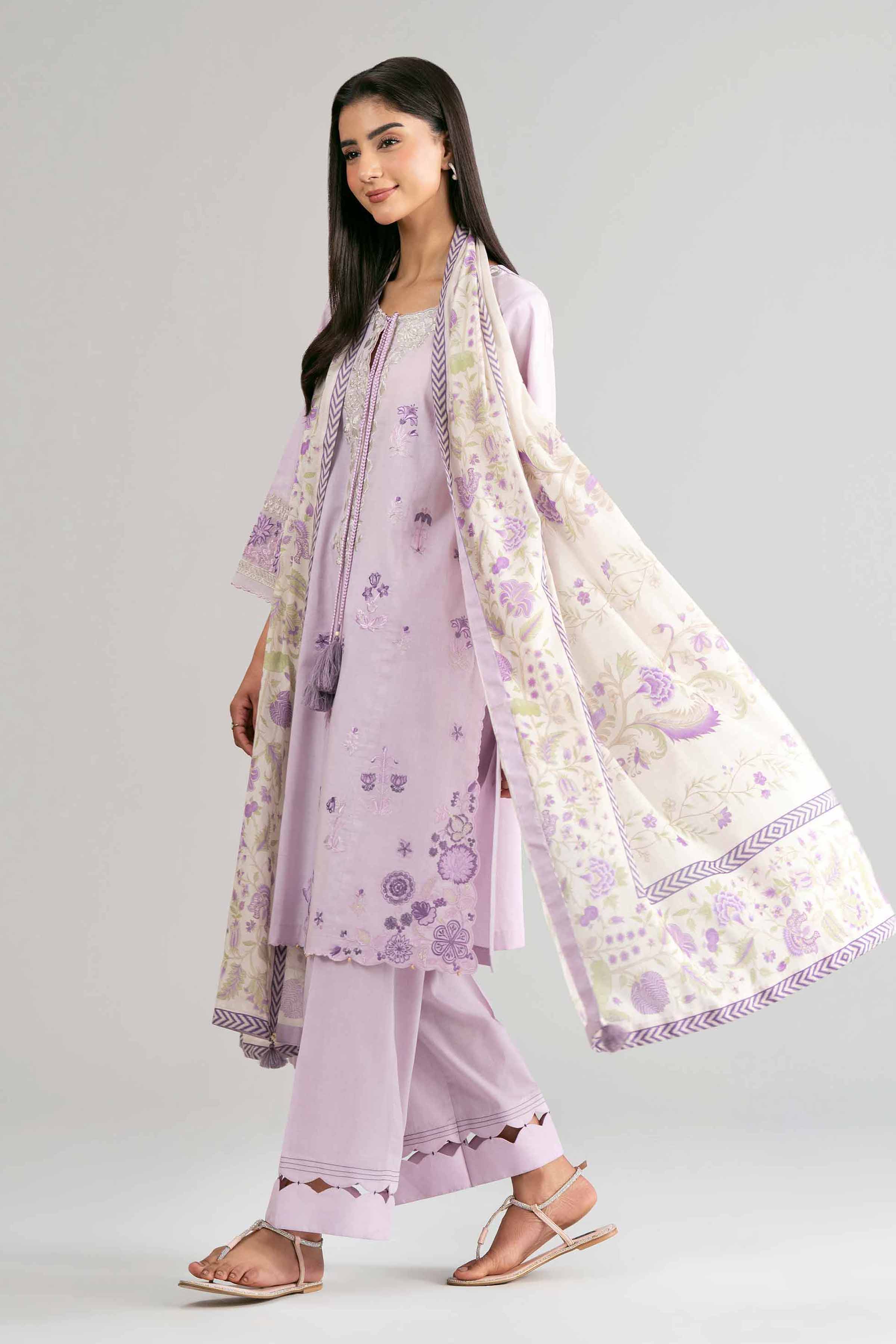 3 Piece - Digital Printed Embroidered Suit - 42601526 Lilac Lawn 3PC Embroidered Summer