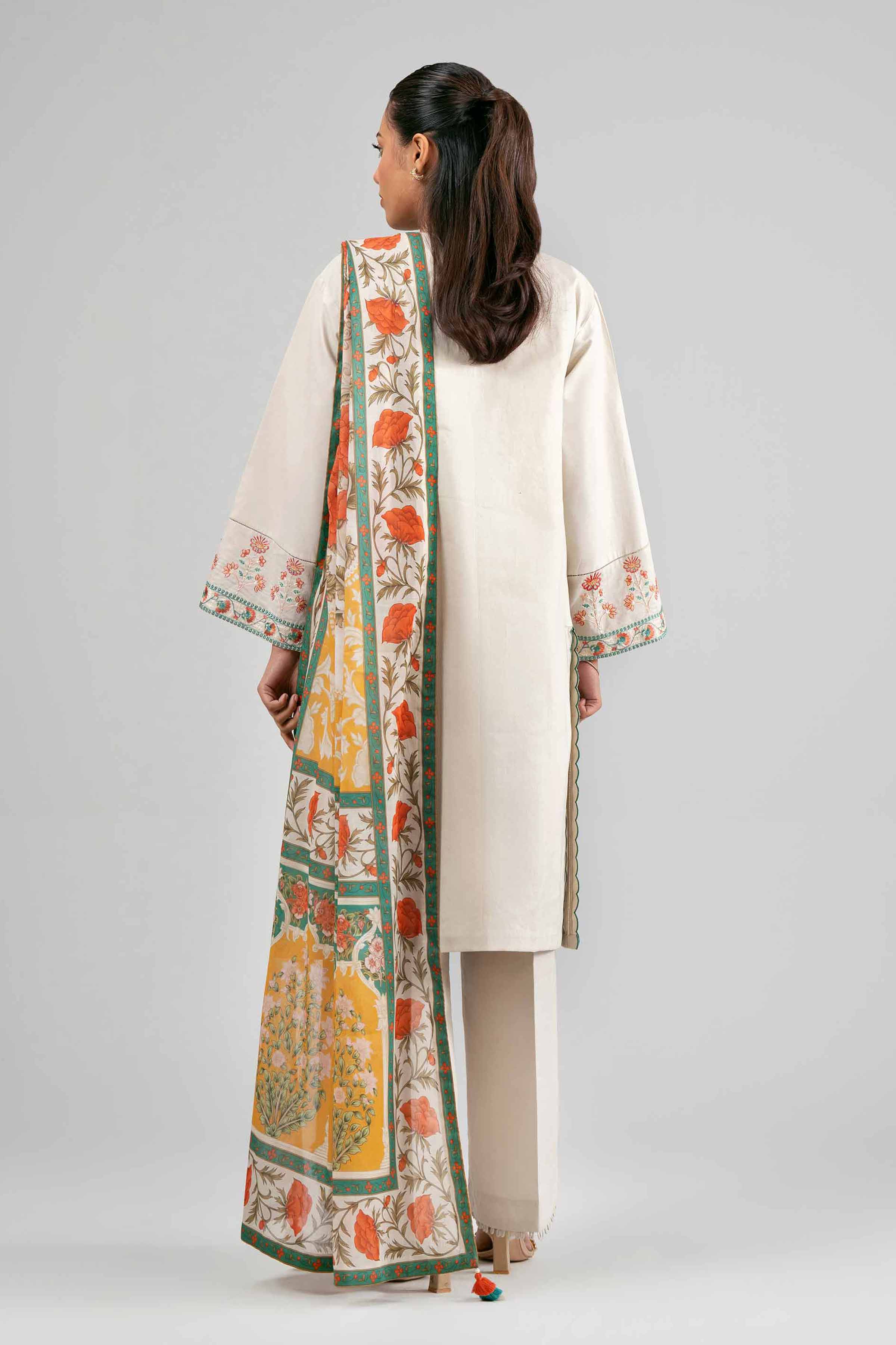 3 Piece - Digital Printed Embroidered Suit - 42601527 Beige Lawn 3PC Embroidered Summer