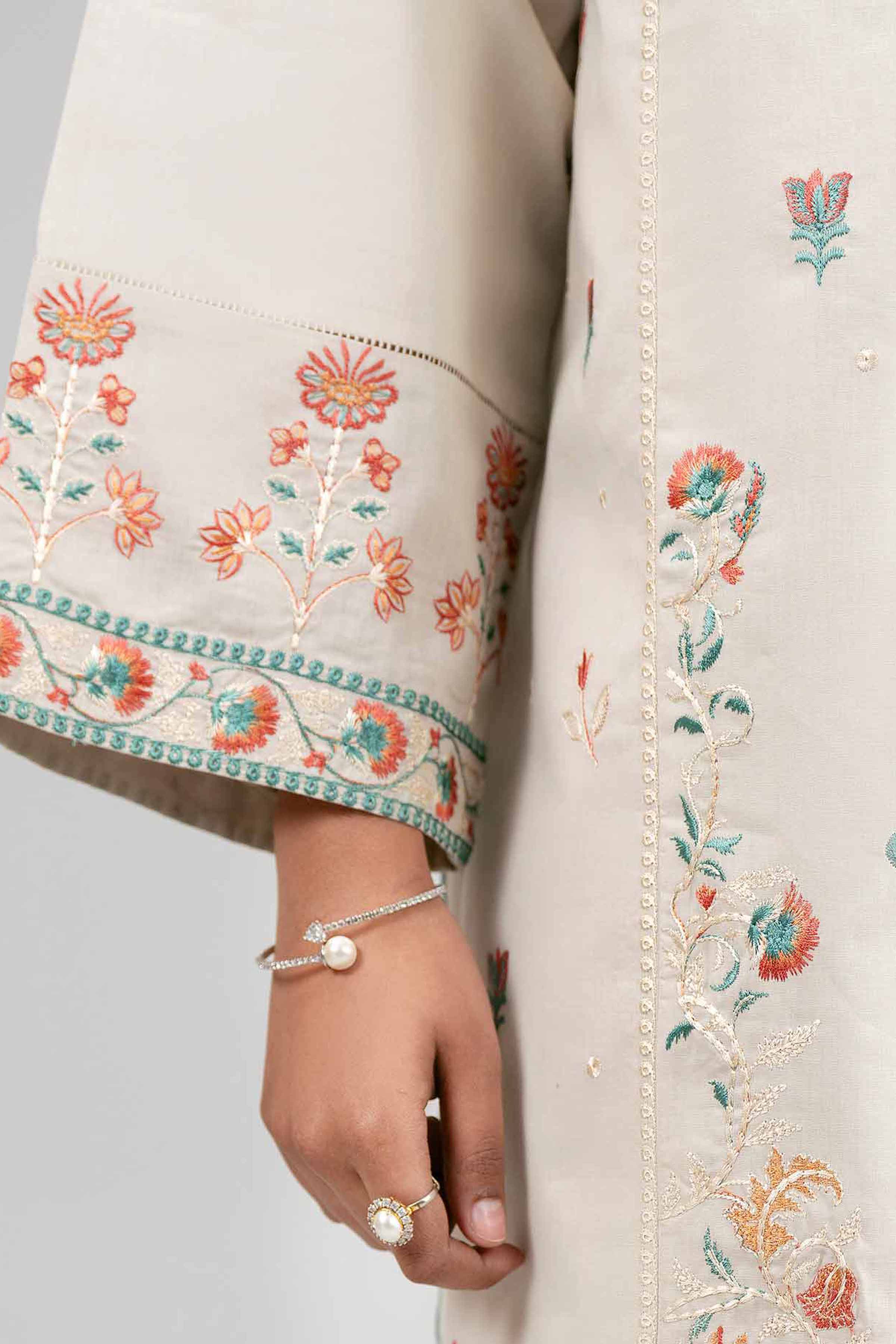 3 Piece - Digital Printed Embroidered Suit - 42601527 Beige Lawn 3PC Embroidered Summer