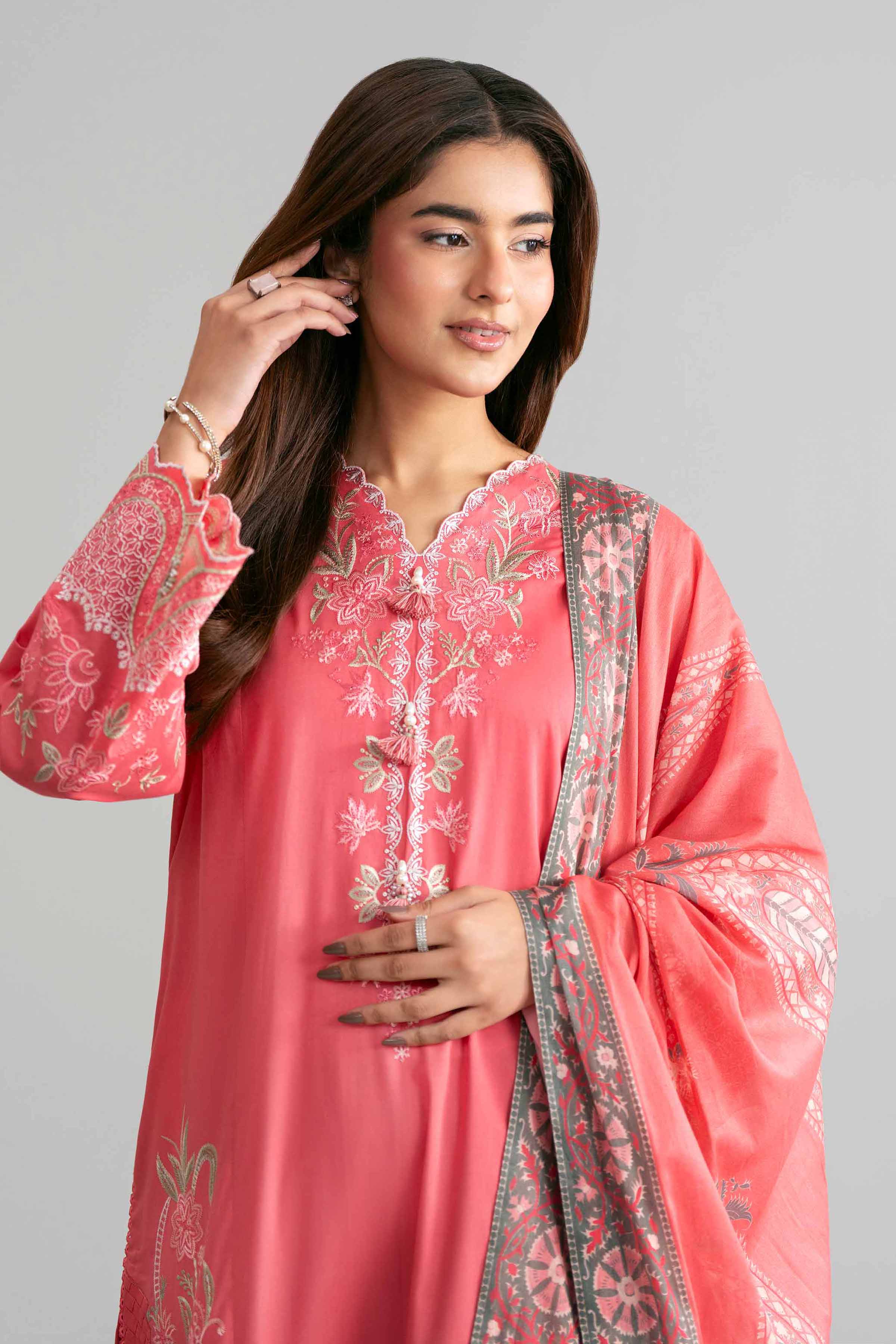 3 Piece - Digital Printed Embroidered Suit - 42601528 Pink Lawn 3PC Embroidered Summer
