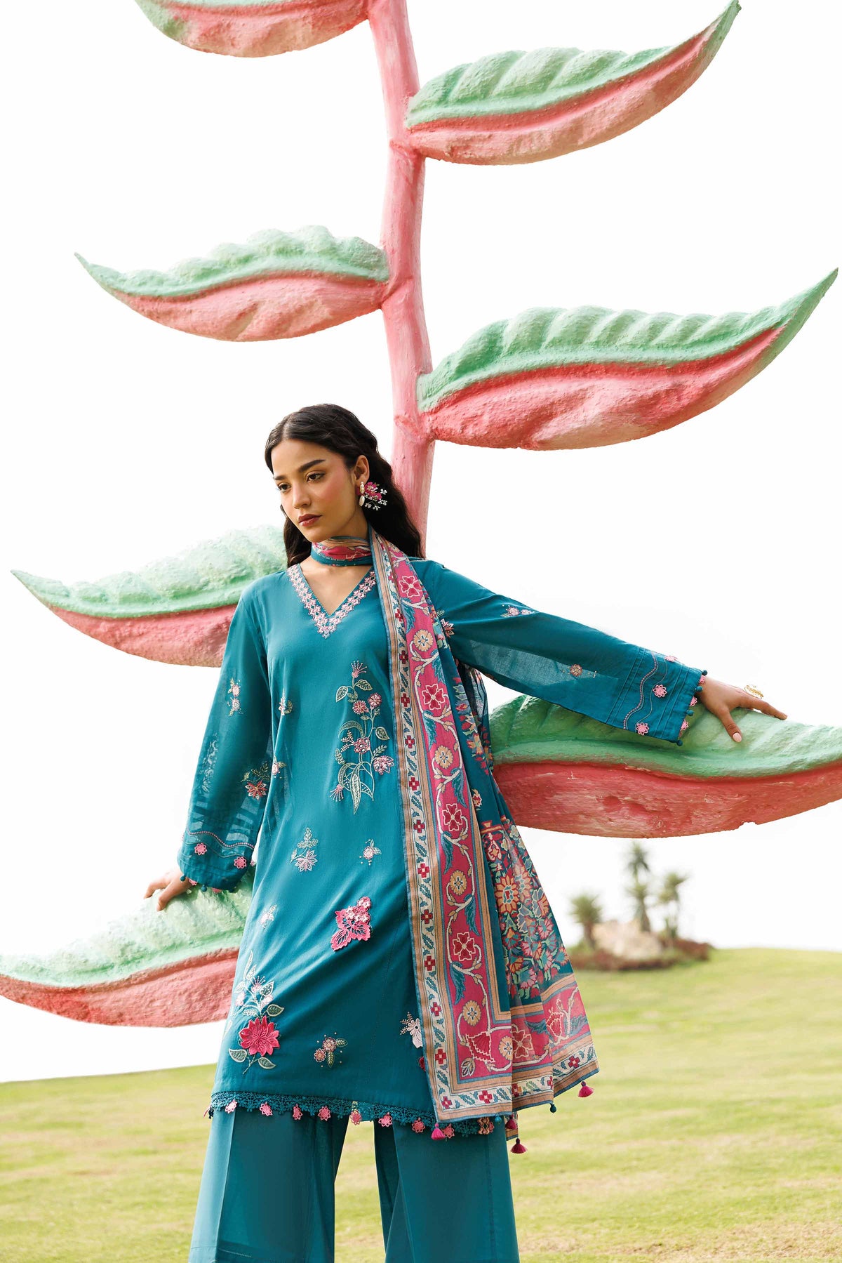 NISHAT UAE 3Pc Embroidered Unstitched Women Blue Lawn Suit
