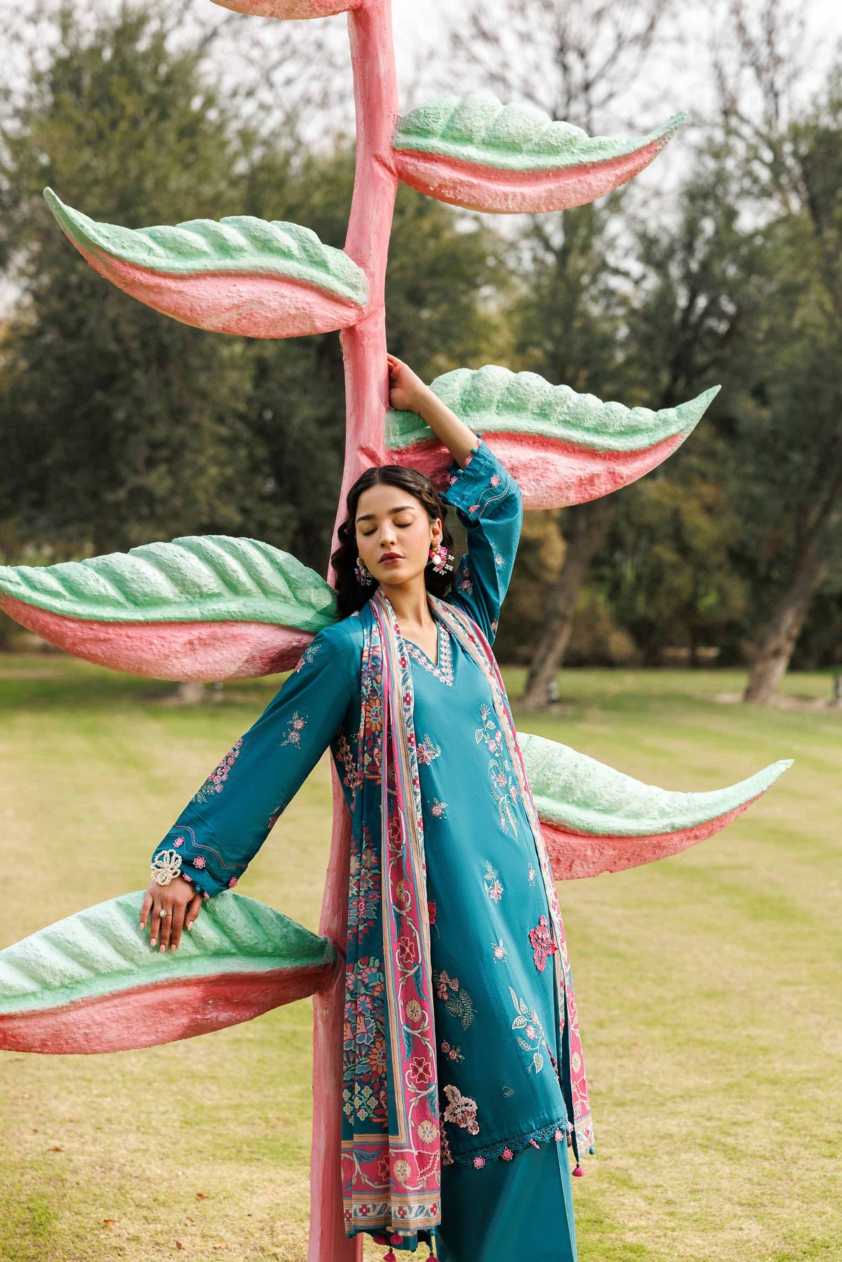 NISHAT UAE 3Pc Embroidered Unstitched Women Blue Lawn Suit