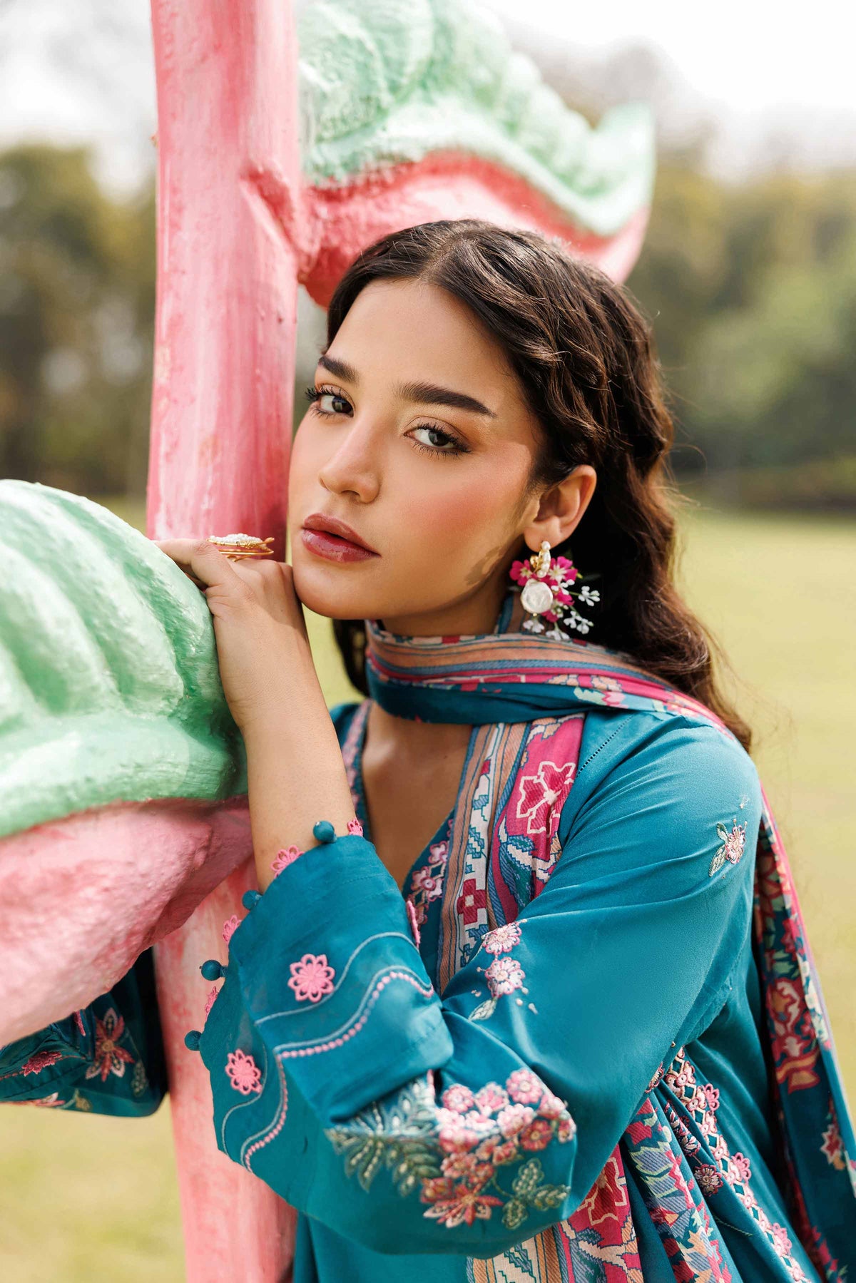 NISHAT UAE 3Pc Embroidered Unstitched Women Blue Lawn Suit