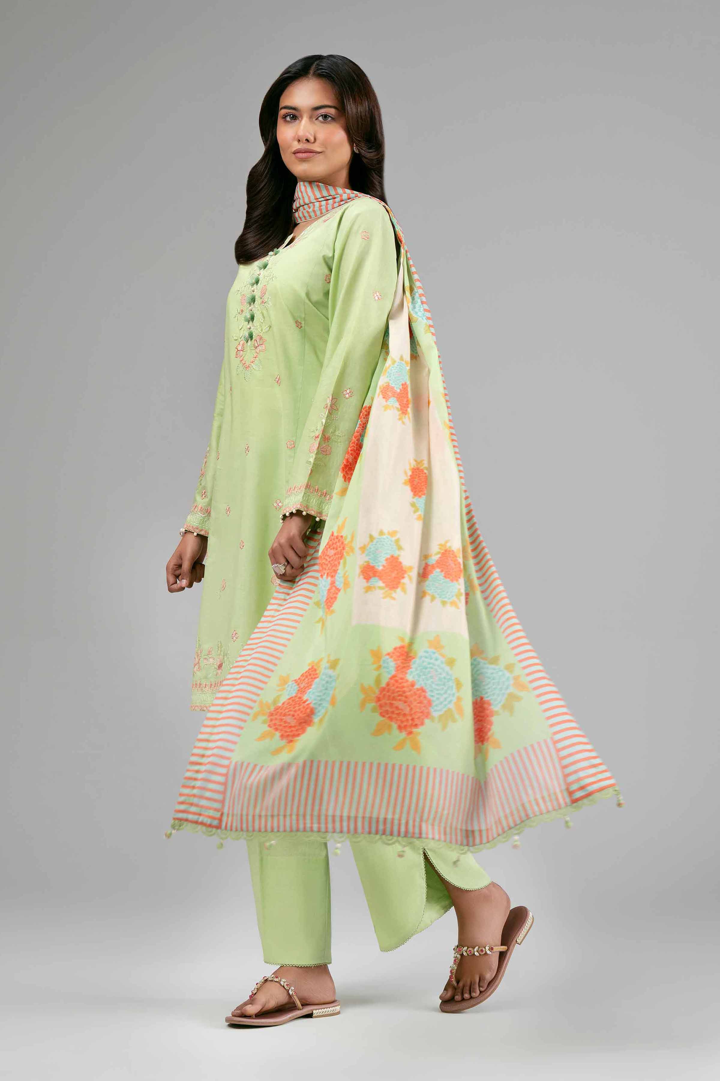 3 Piece - Digital Printed Embroidered Suit - 42601530 Green Lawn 3PC Embroidered Summer