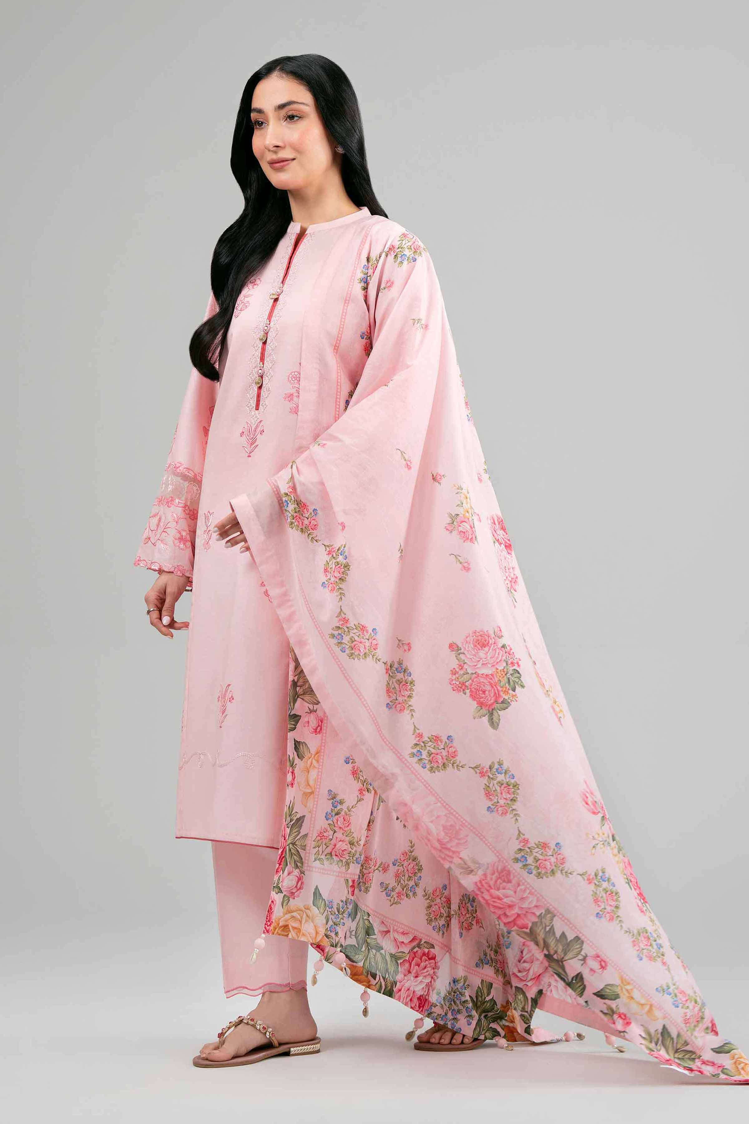 3 Piece - Digital Printed Embroidered Suit - 42601532 Pink Lawn 3PC Embroidered Summer