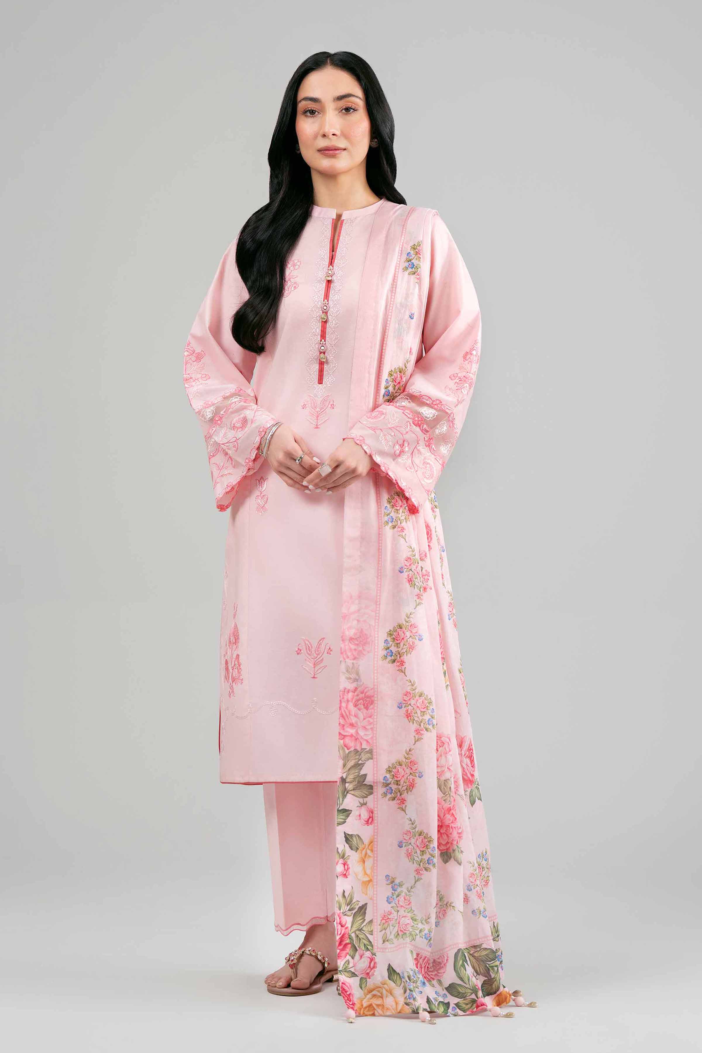 3 Piece - Digital Printed Embroidered Suit - 42601532 Pink Lawn 3PC Embroidered Summer