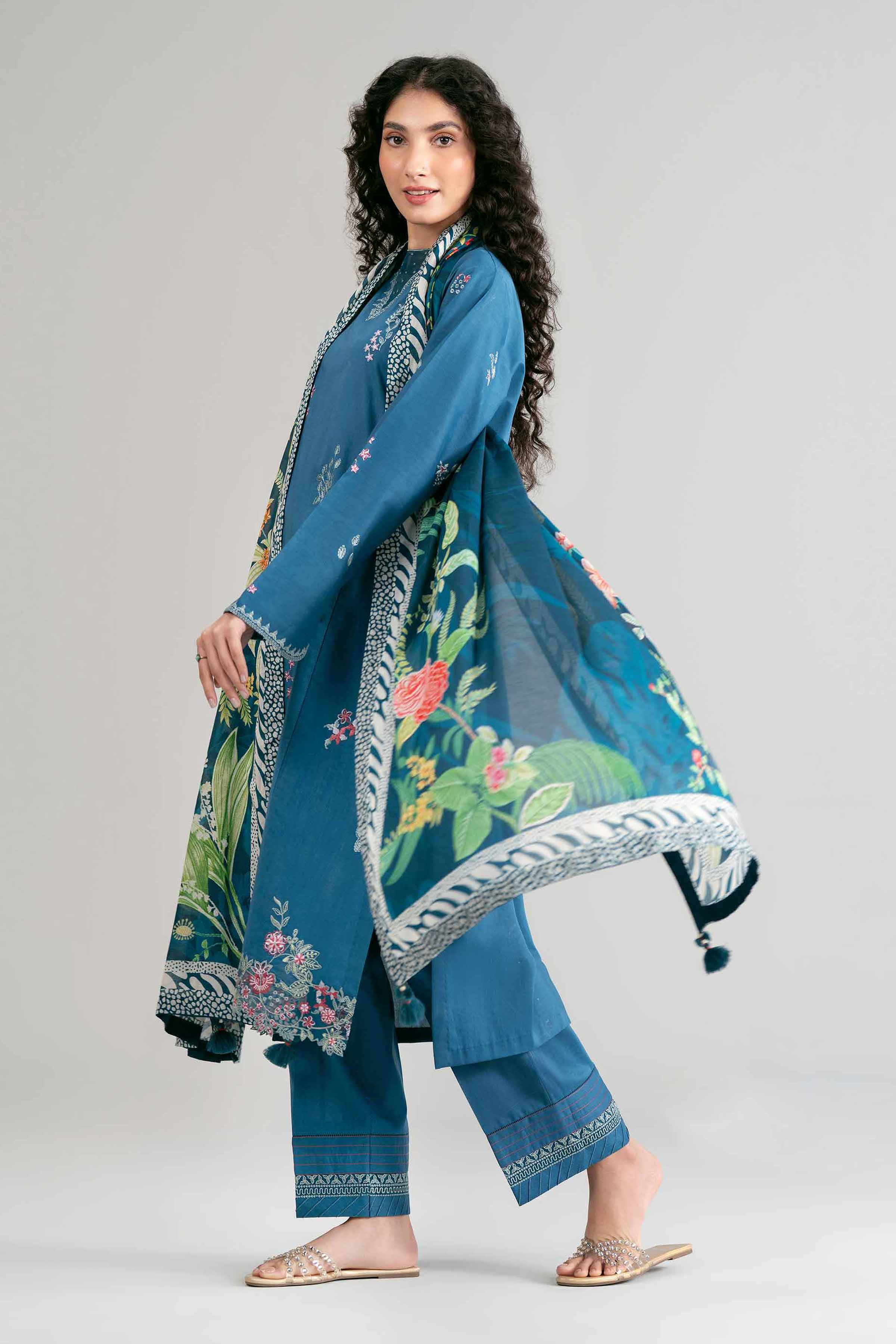 3 Piece - Digital Printed Embroidered Suit - 42601533 Blue Lawn 3PC Embroidered Summer