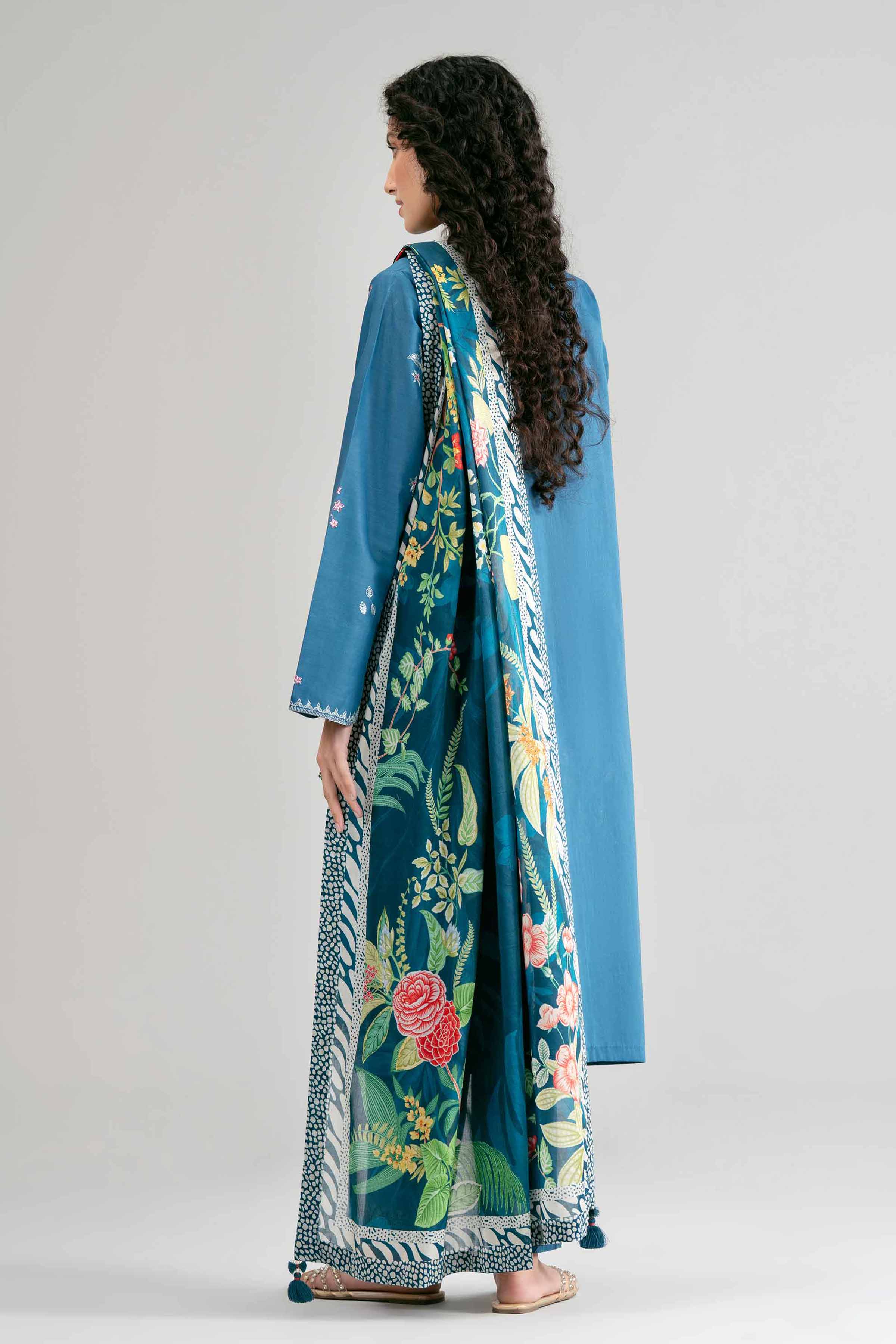 3 Piece - Digital Printed Embroidered Suit - 42601533 Blue Lawn 3PC Embroidered Summer