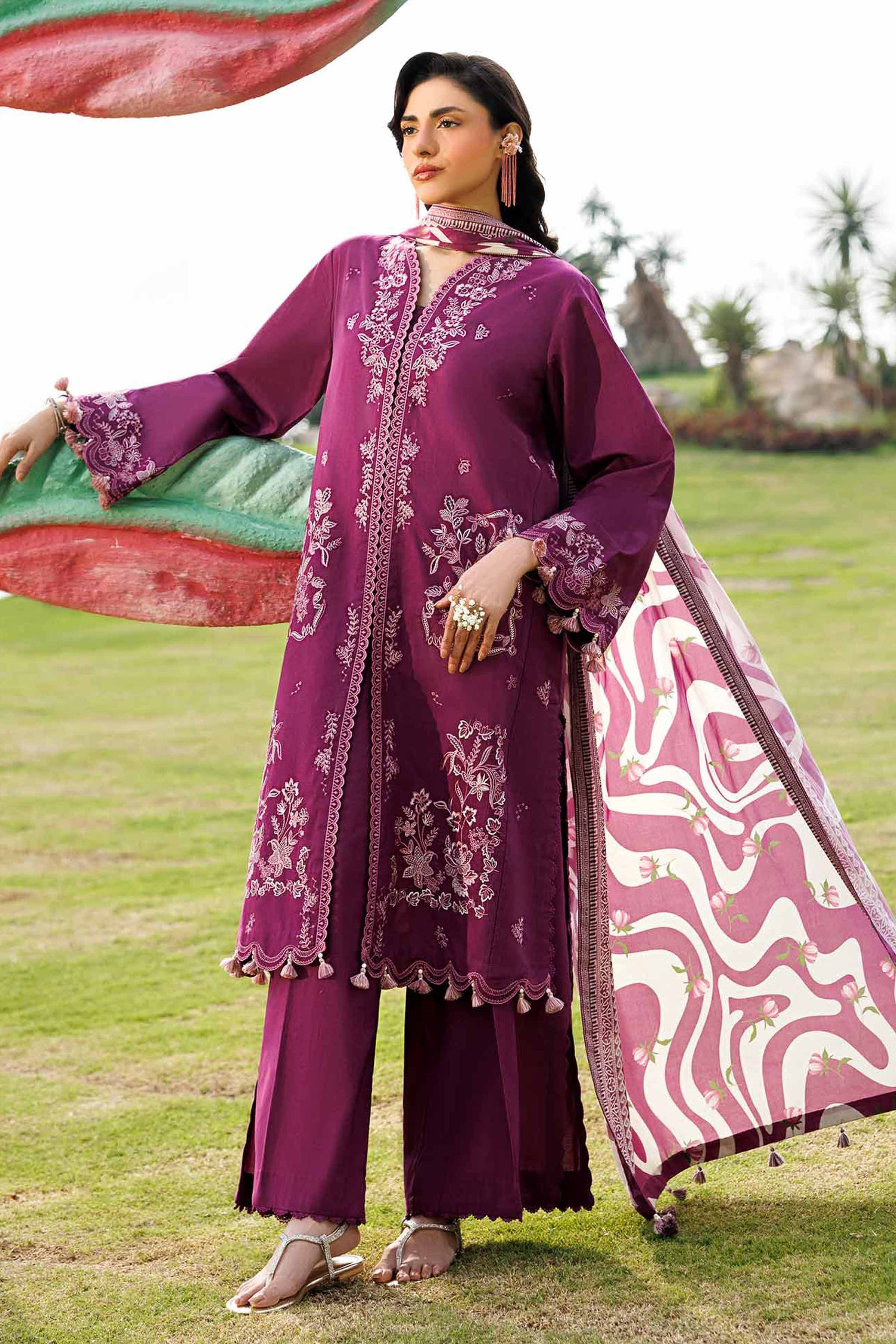 3 Piece - Printed Embroidered Suit - 42601534 Purple Lawn 3PC Embroidered Summer