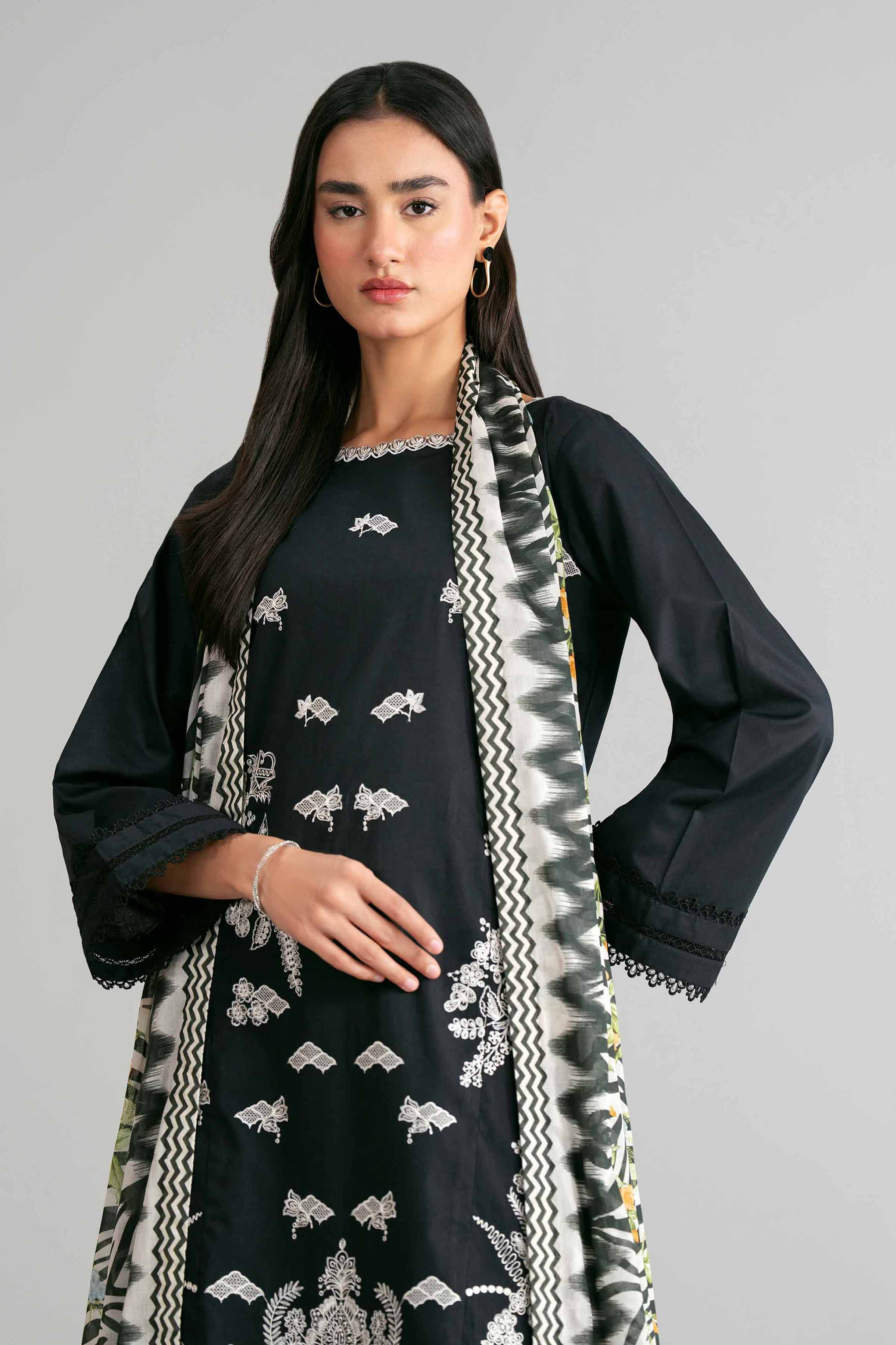 3 Piece - Printed Embroidered Suit - 42601535 Black Lawn 3PC Embroidered Summer