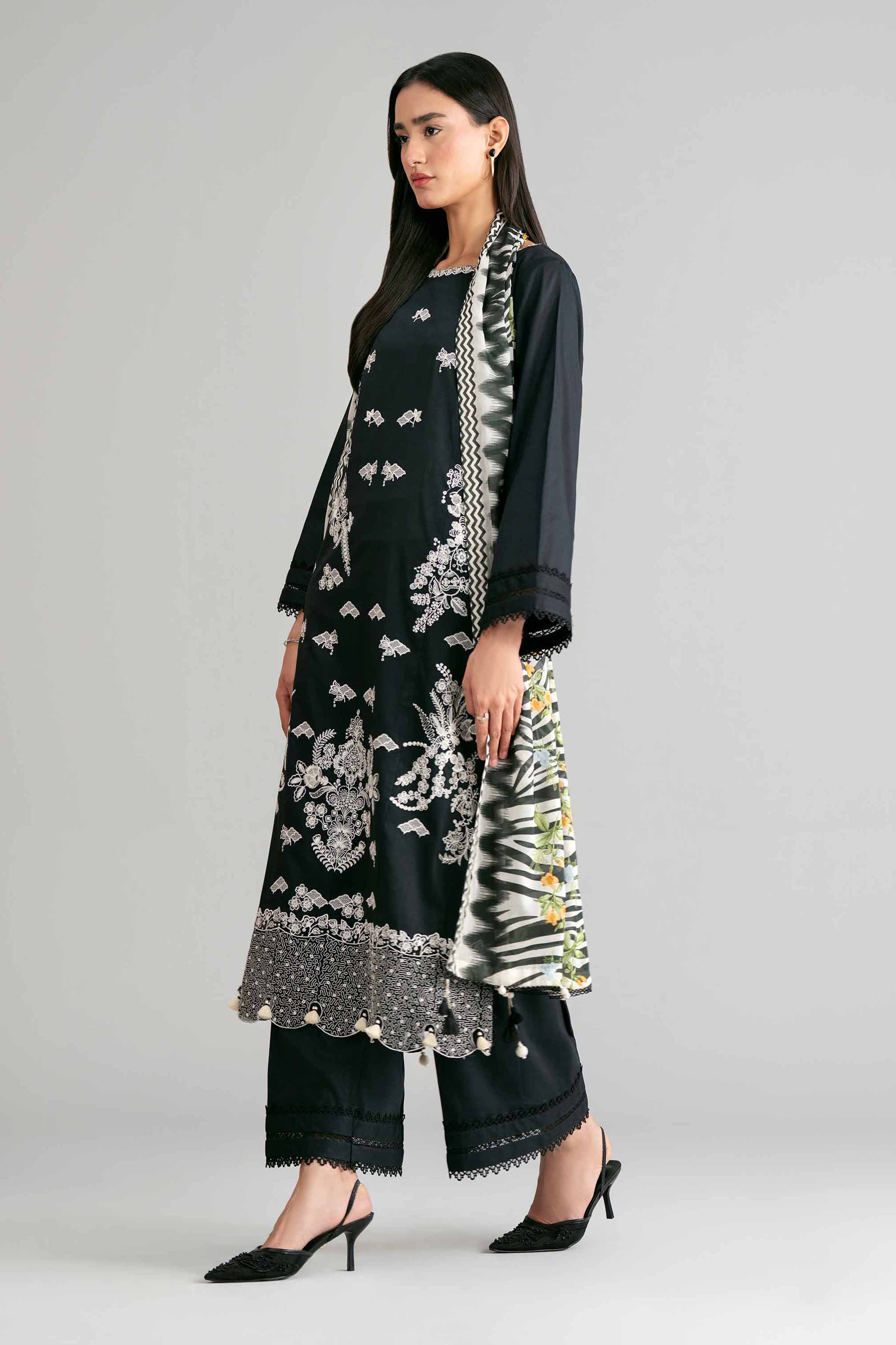 3 Piece - Printed Embroidered Suit - 42601535 Black Lawn 3PC Embroidered Summer