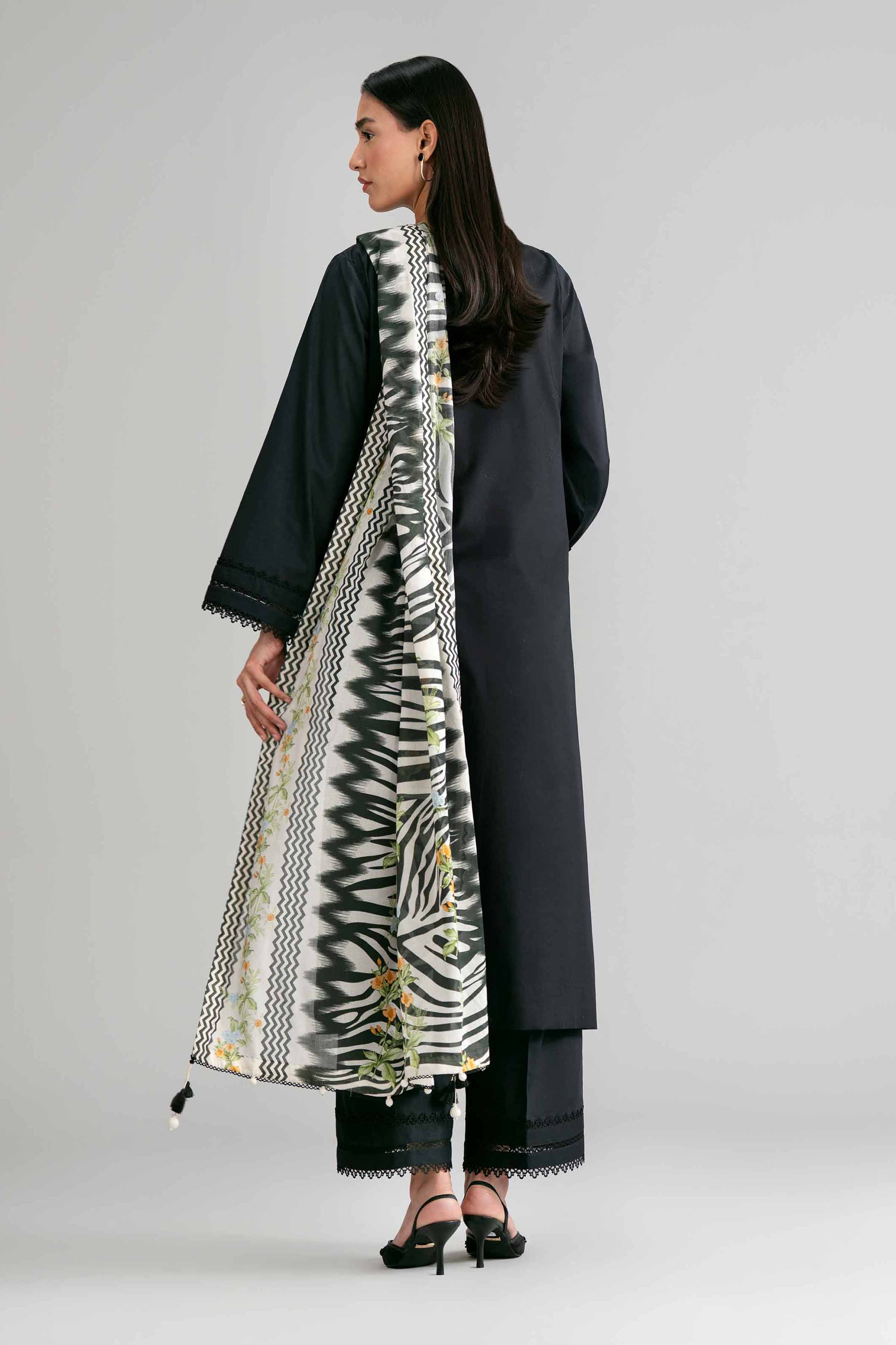 3 Piece - Printed Embroidered Suit - 42601535 Black Lawn 3PC Embroidered Summer