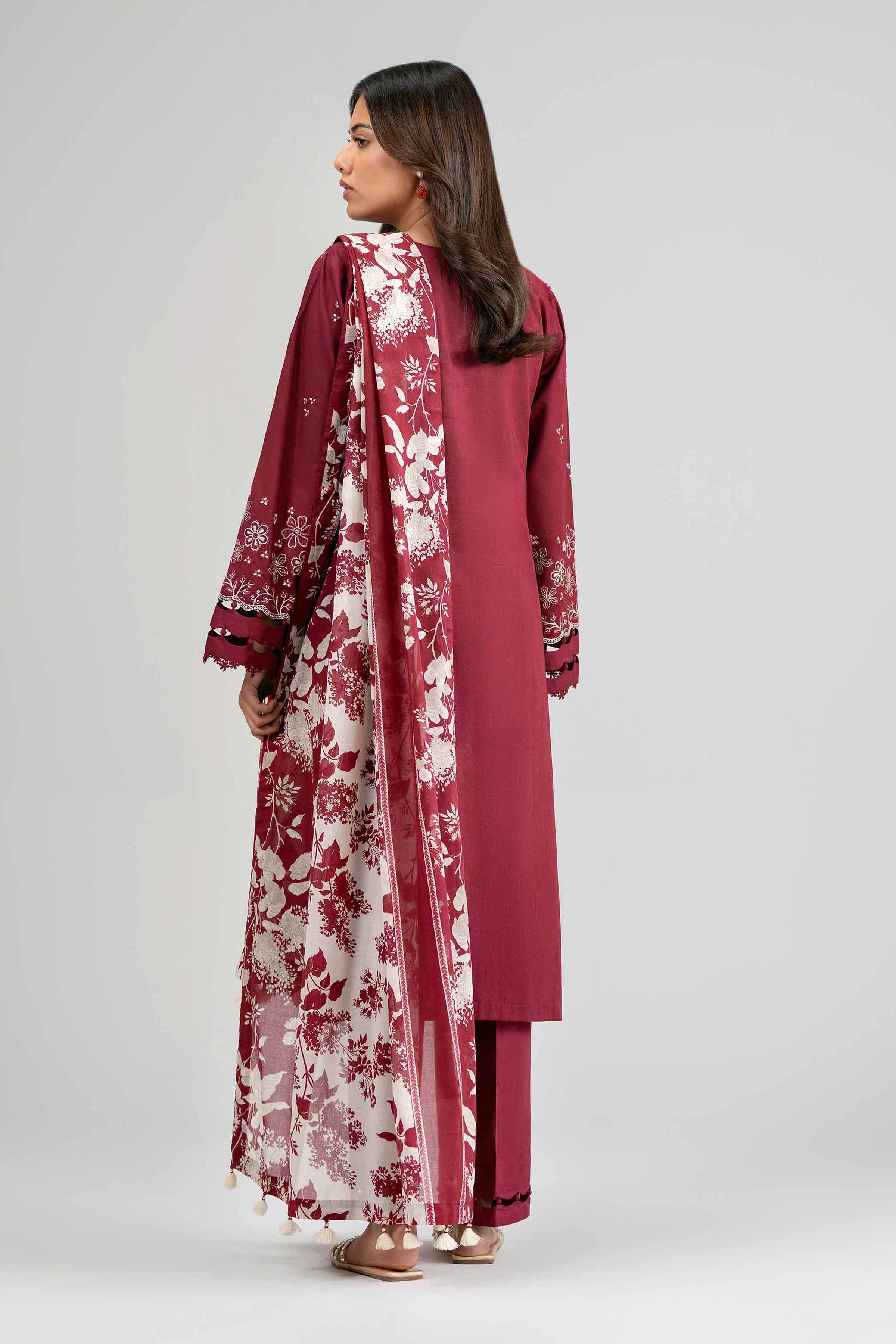 3 Piece - Printed Embroidered Suit - 42601536 Maroon Lawn 3PC Embroidered Summer