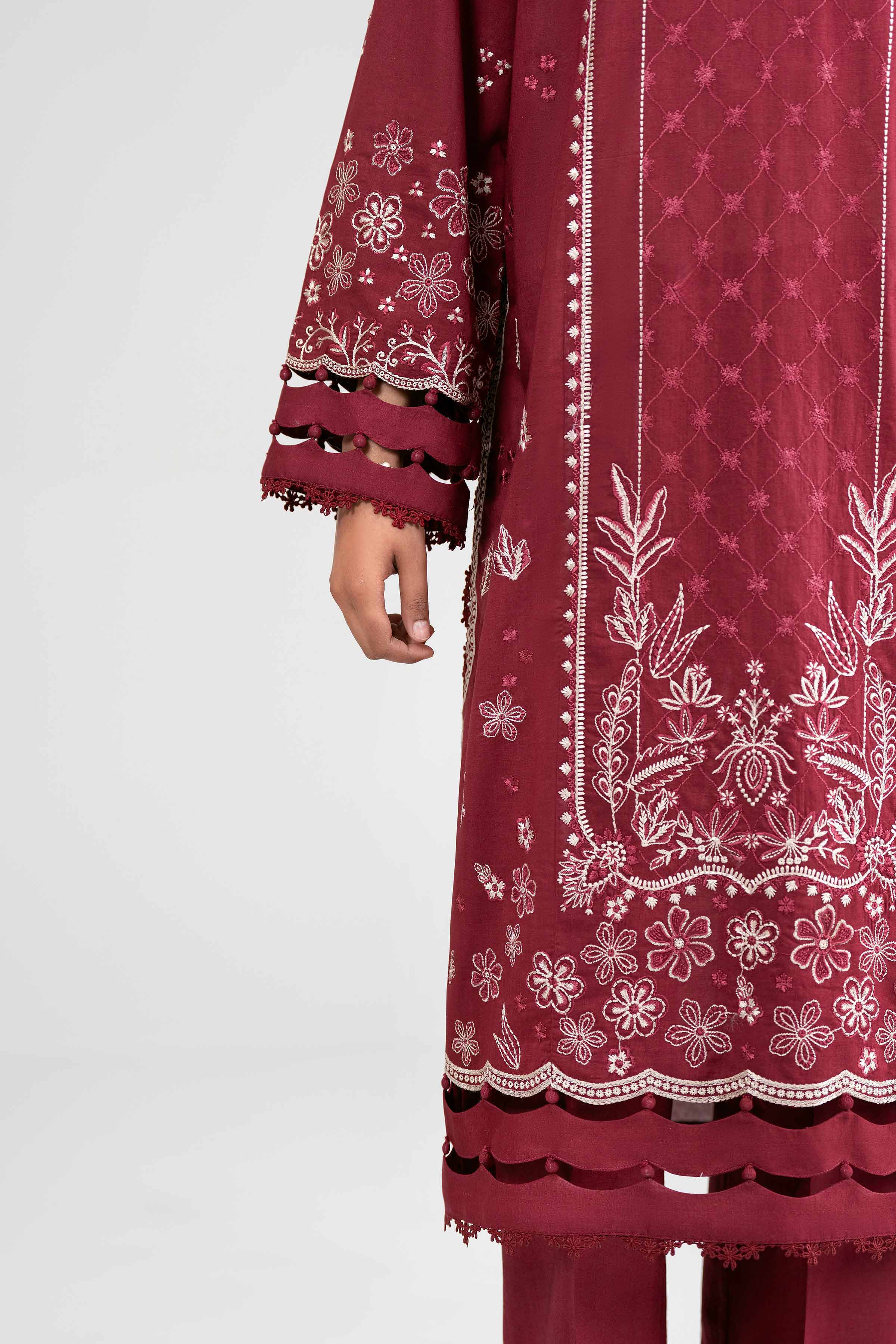 3 Piece - Printed Embroidered Suit - 42601536 Maroon Lawn 3PC Embroidered Summer