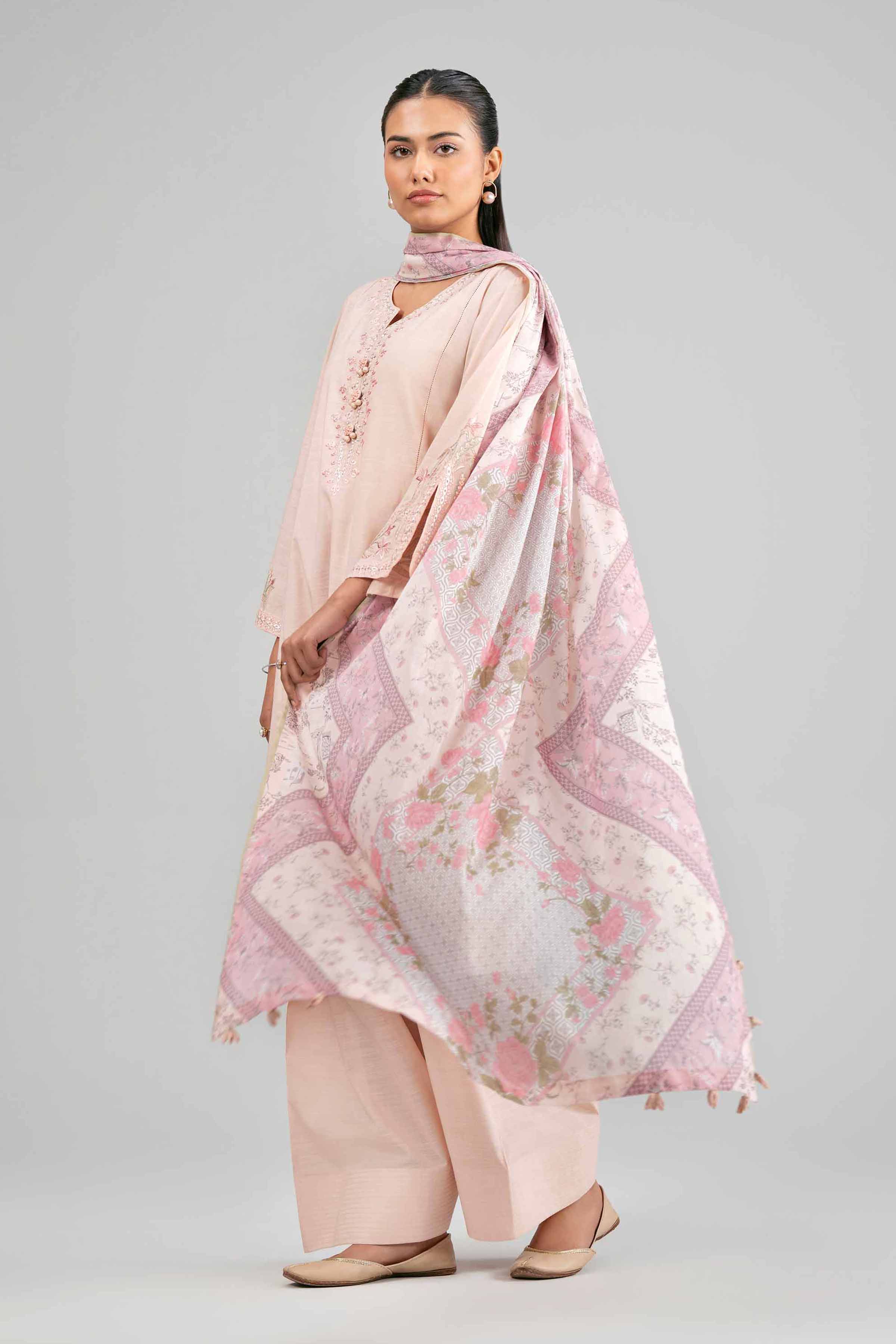 3 Piece - Printed Embroidered Suit - 42601538 Pink Lawn 3PC Embroidered Summer