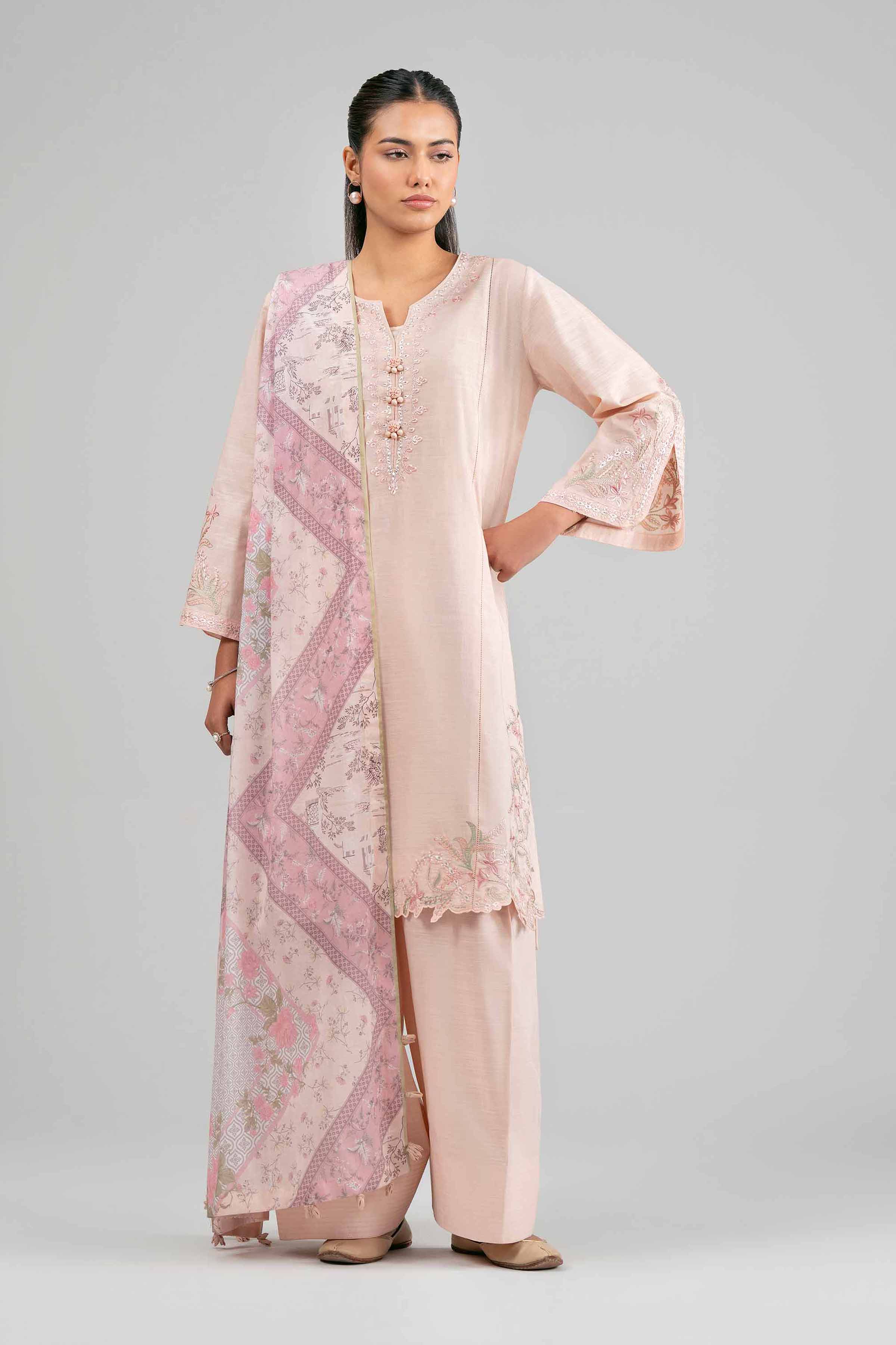 3 Piece - Printed Embroidered Suit - 42601538 Pink Lawn 3PC Embroidered Summer