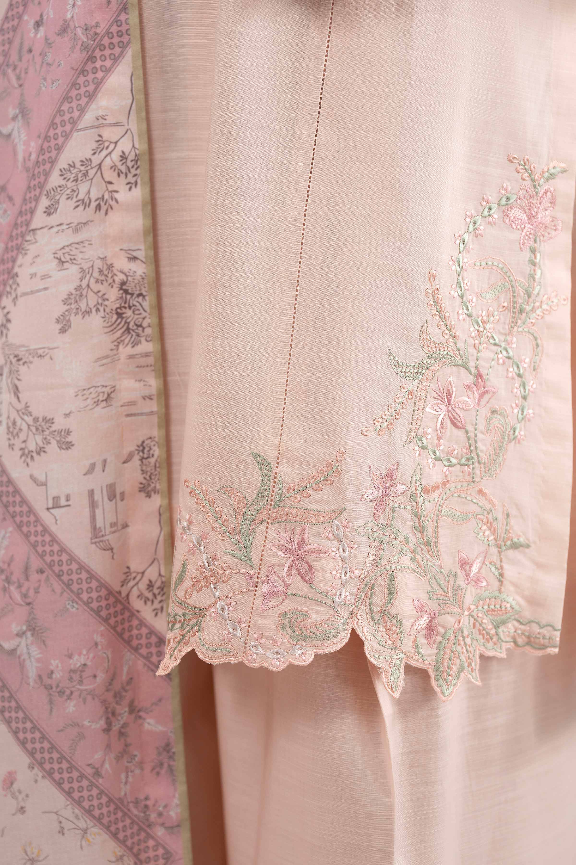 3 Piece - Printed Embroidered Suit - 42601538 Pink Lawn 3PC Embroidered Summer
