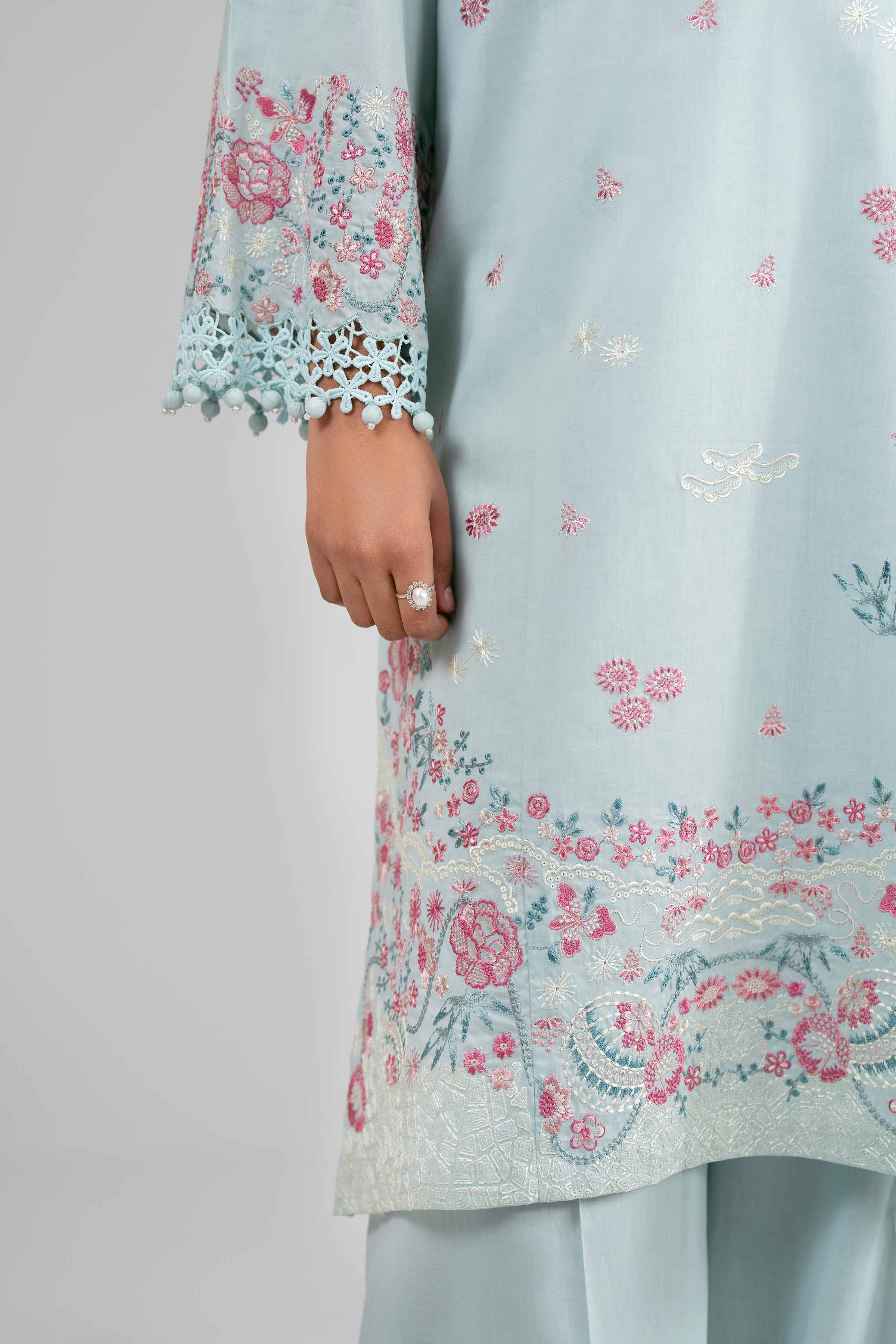 3 Piece - Printed Embroidered Suit - 42601539 Blue Lawn 3PC Embroidered Summer