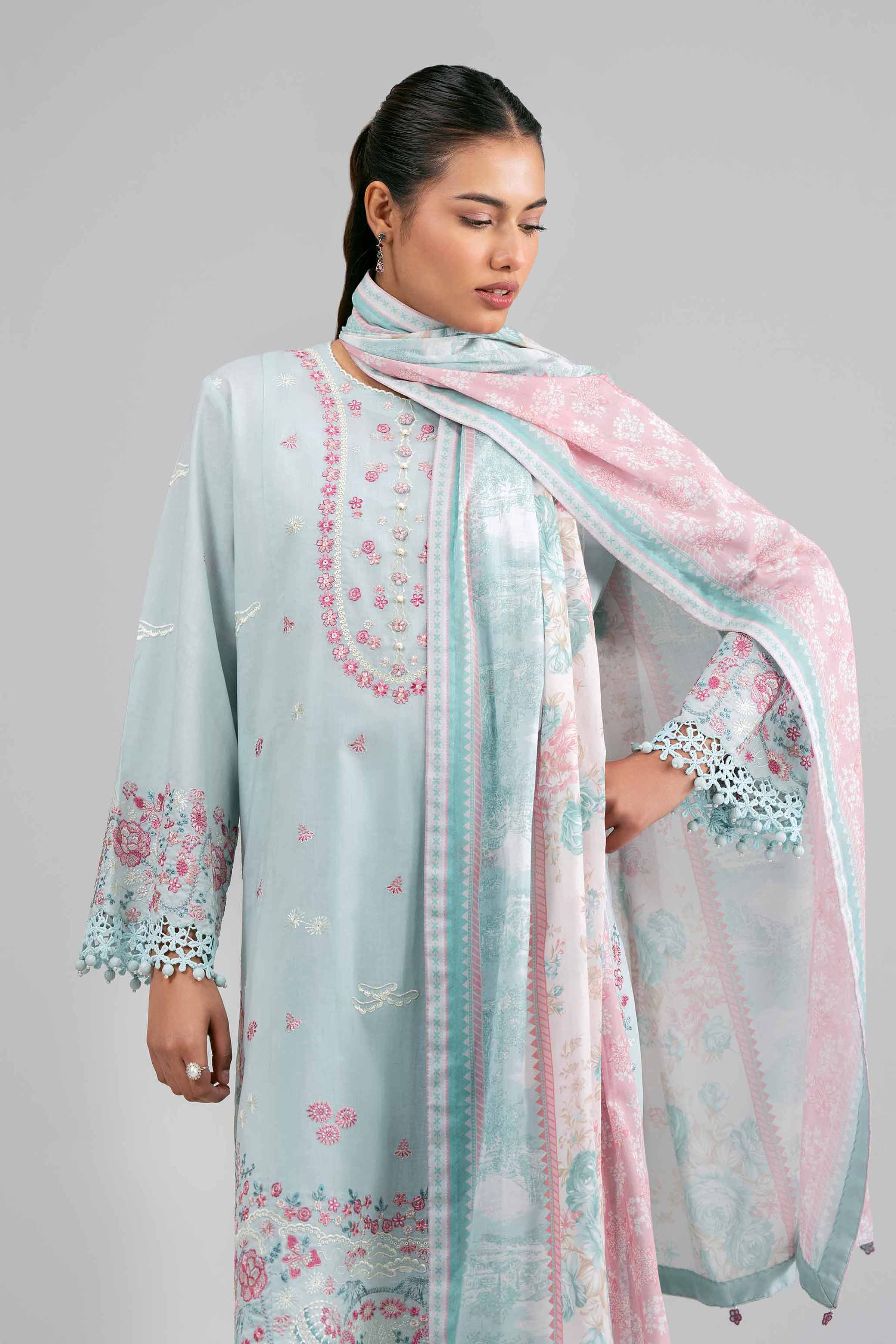 3 Piece - Printed Embroidered Suit - 42601539