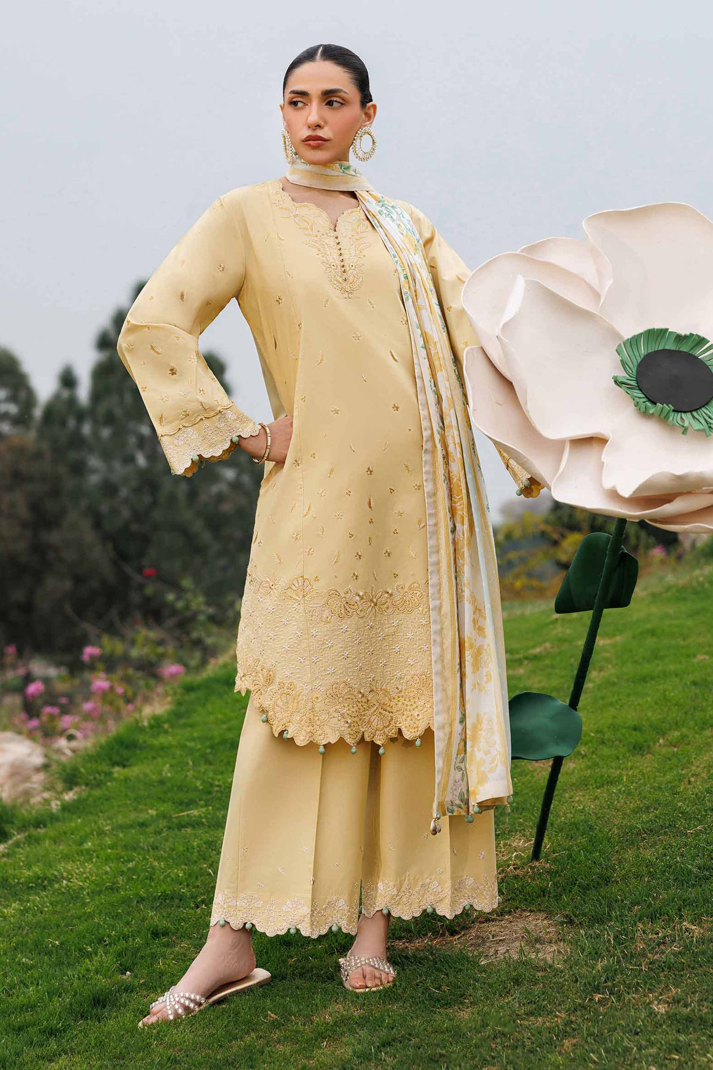 3 Piece - Printed Embroidered Suit - 42601540 Yellow Lawn 3PC Embroidered Summer