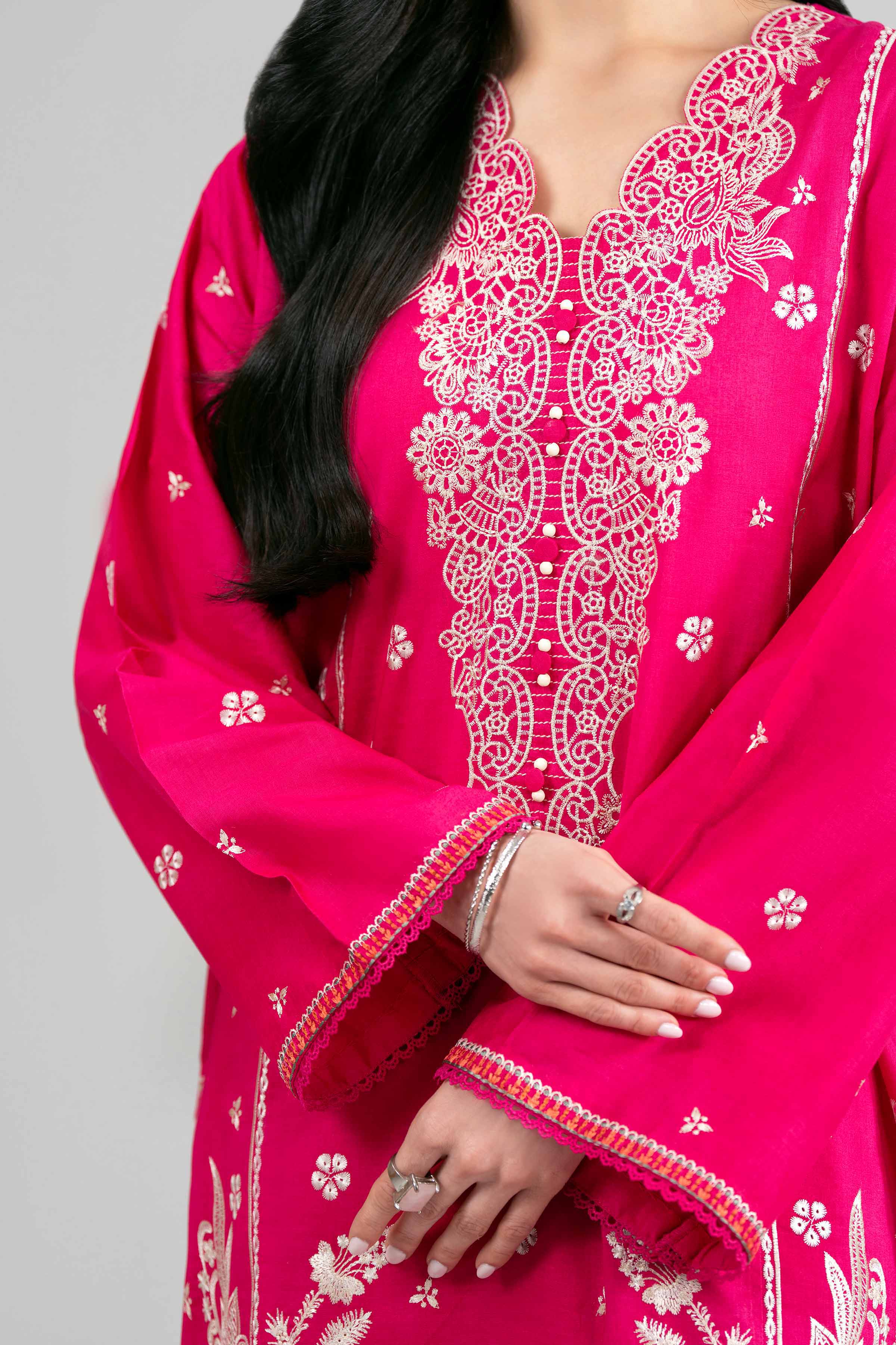 3 Piece - Printed Embroidered Suit - 42601542 Pink Lawn 3PC Embroidered Summer