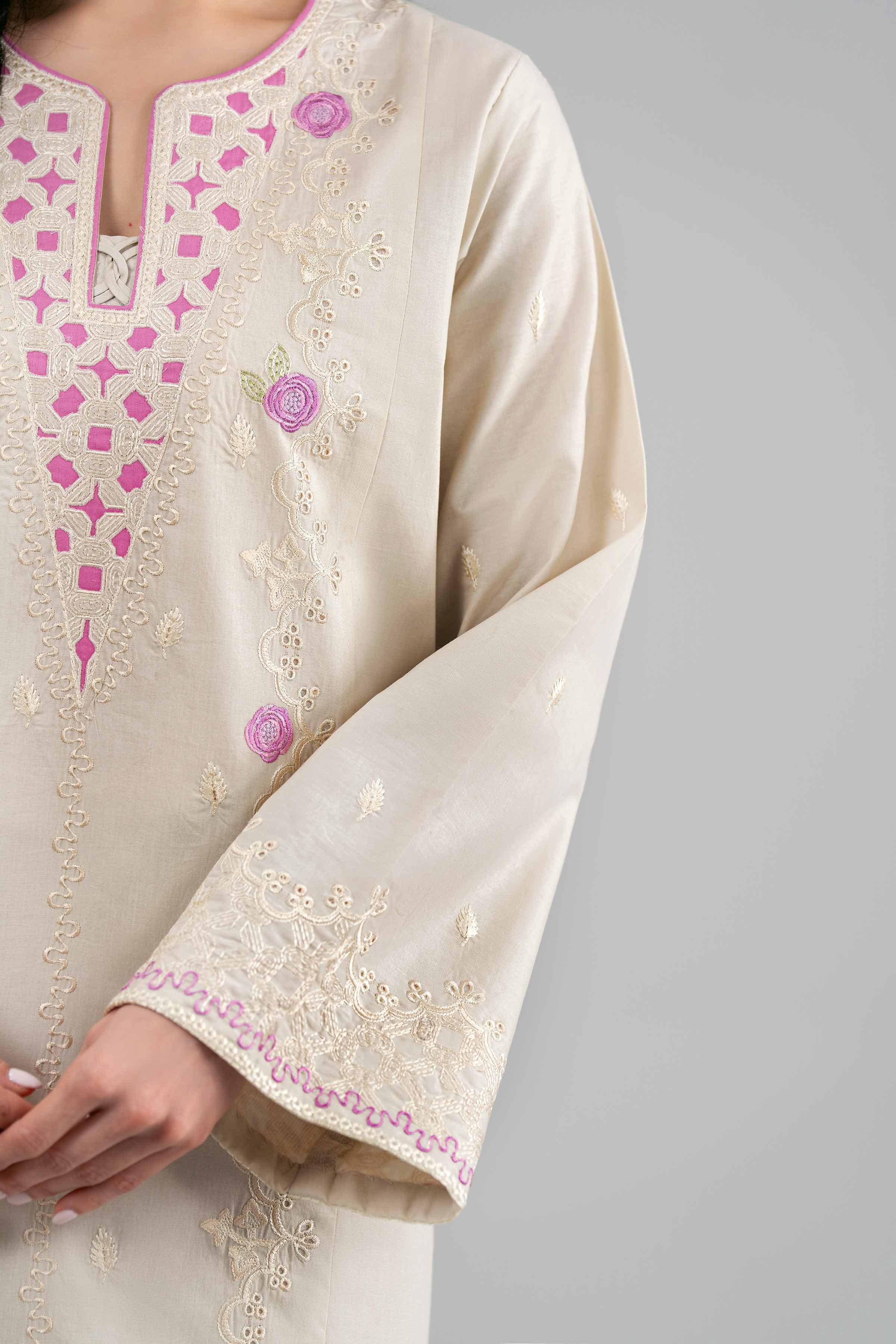 3 Piece - Printed Embroidered Suit - 42601543 Beige Lawn 3PC Embroidered Summer