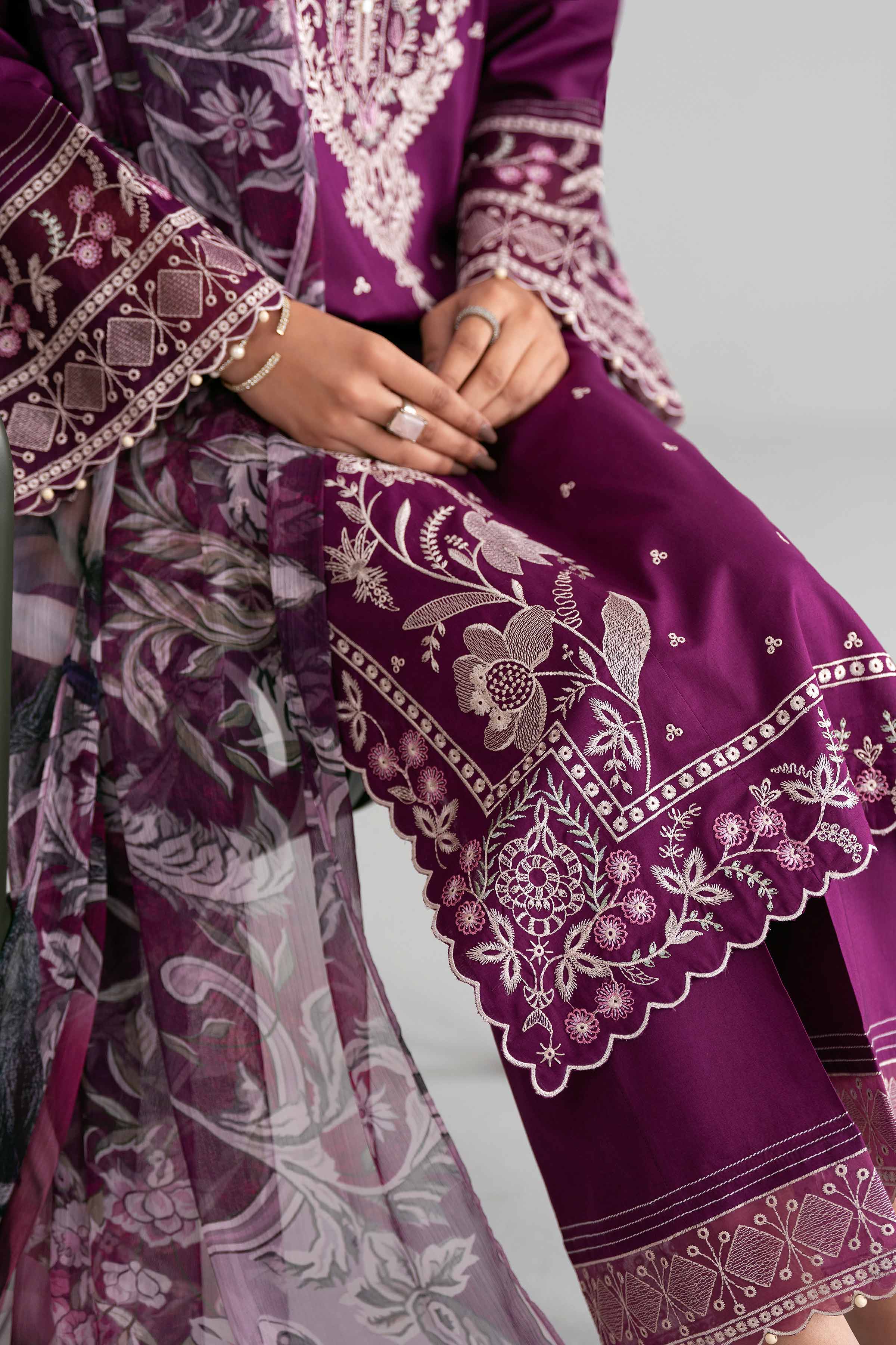 3 Piece - Digital Printed Embroidered Suit - 42601545 Purple Lawn 3PC Embroidered Summer