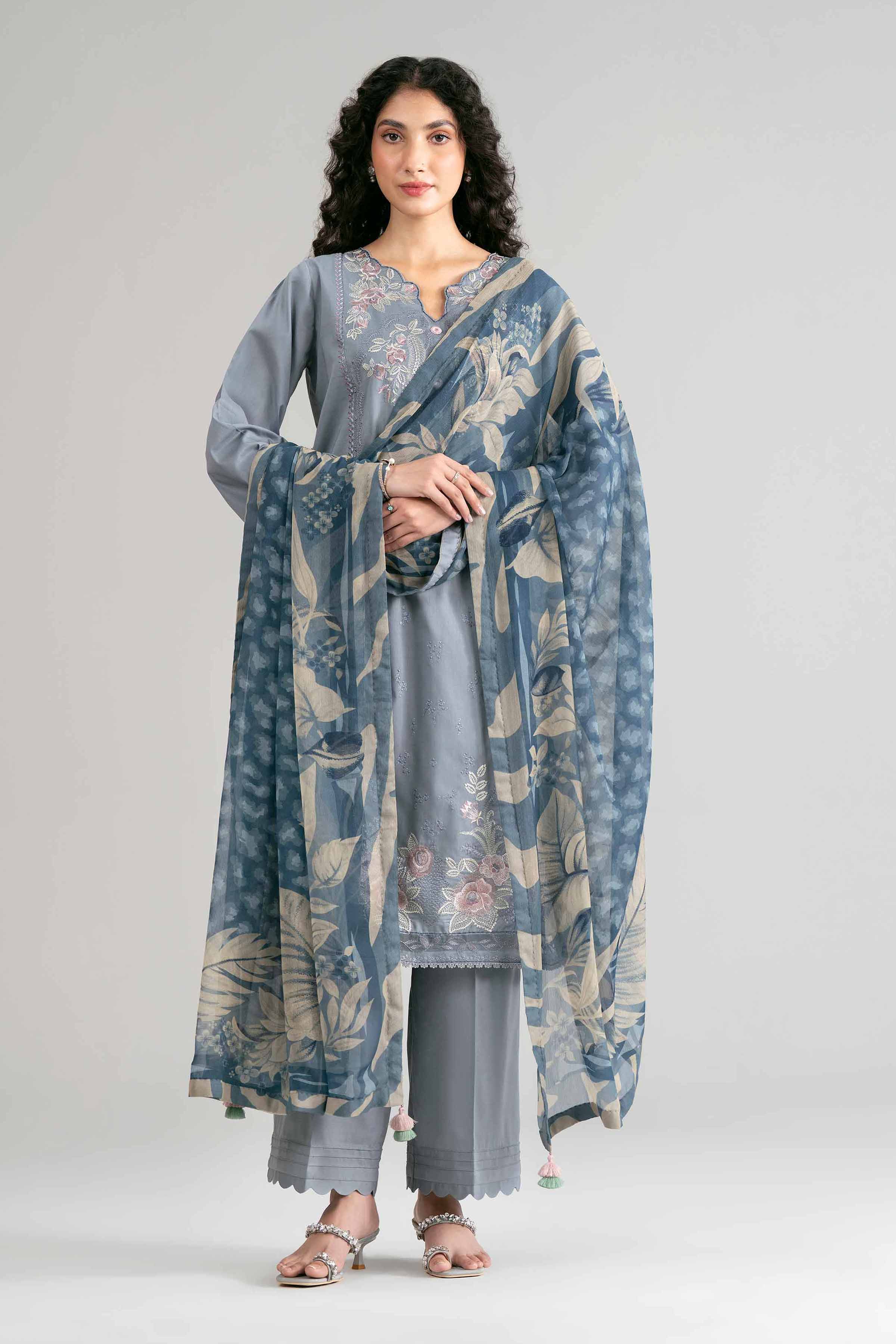 3 Piece - Digital Printed Embroidered Suit - 42601547 Grey Lawn 3PC Embroidered Summer