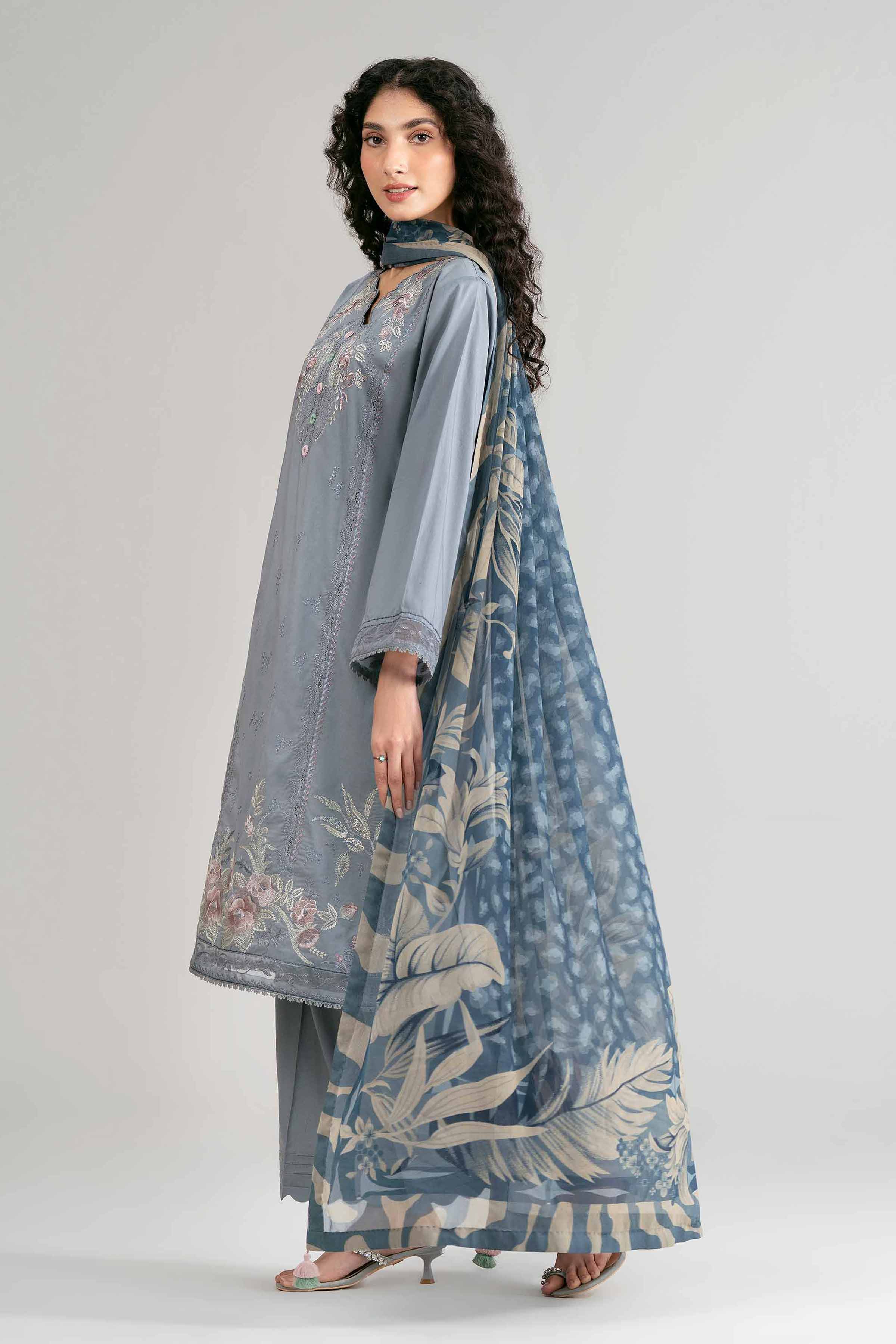 3 Piece - Digital Printed Embroidered Suit - 42601547 Grey Lawn 3PC Embroidered Summer