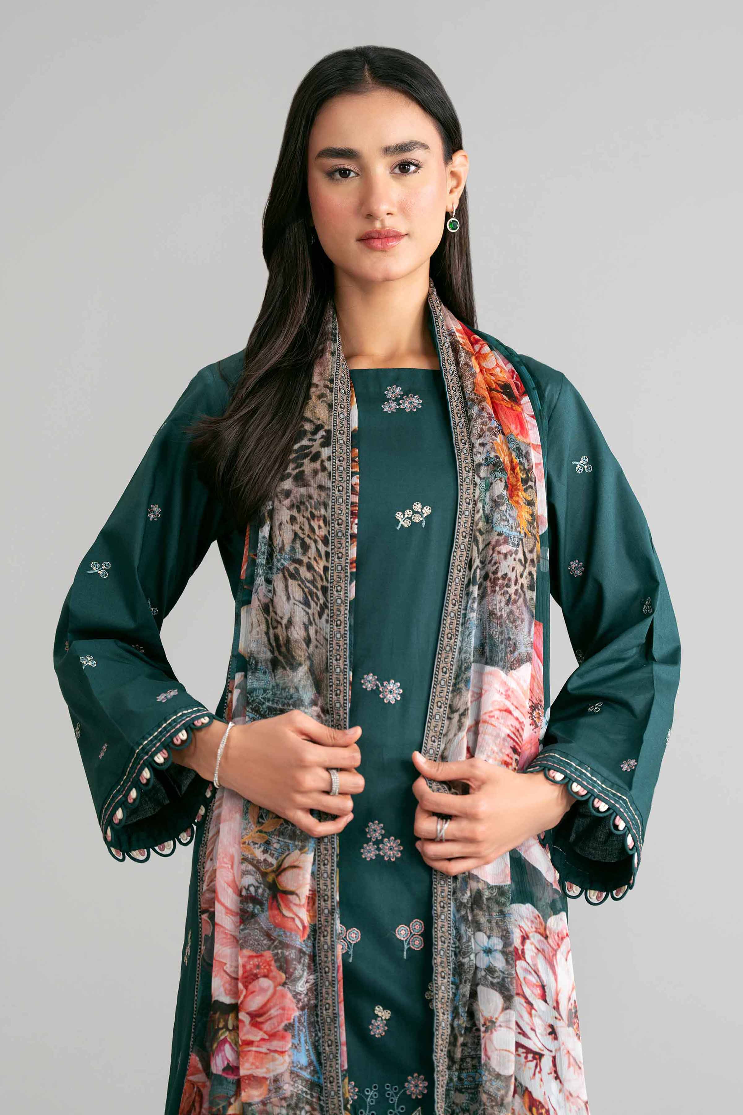 3 Piece - Digital Printed Embroidered Suit - 42601548