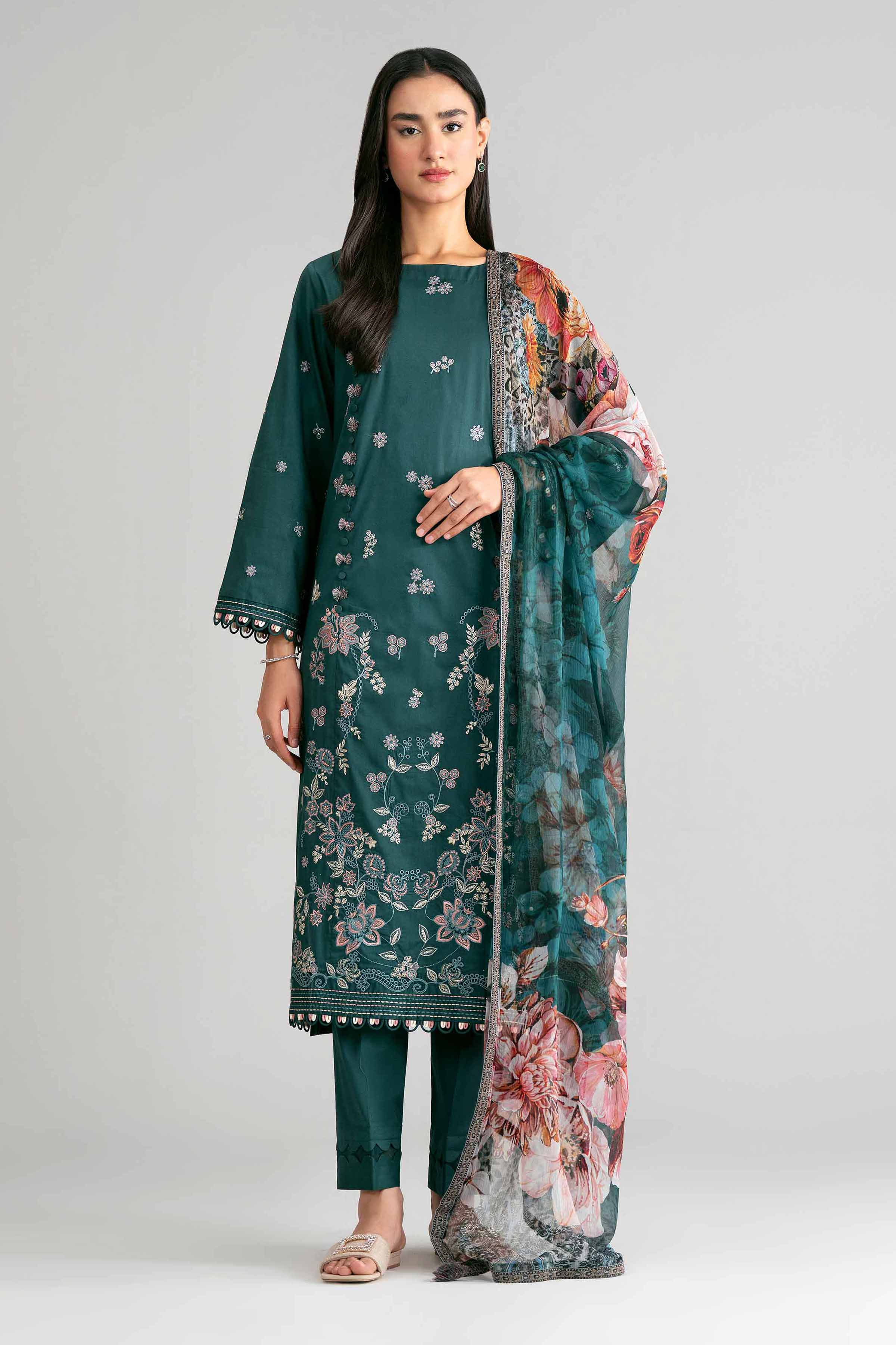 3 Piece - Digital Printed Embroidered Suit - 42601548 Green Lawn 3PC Embroidered Summer