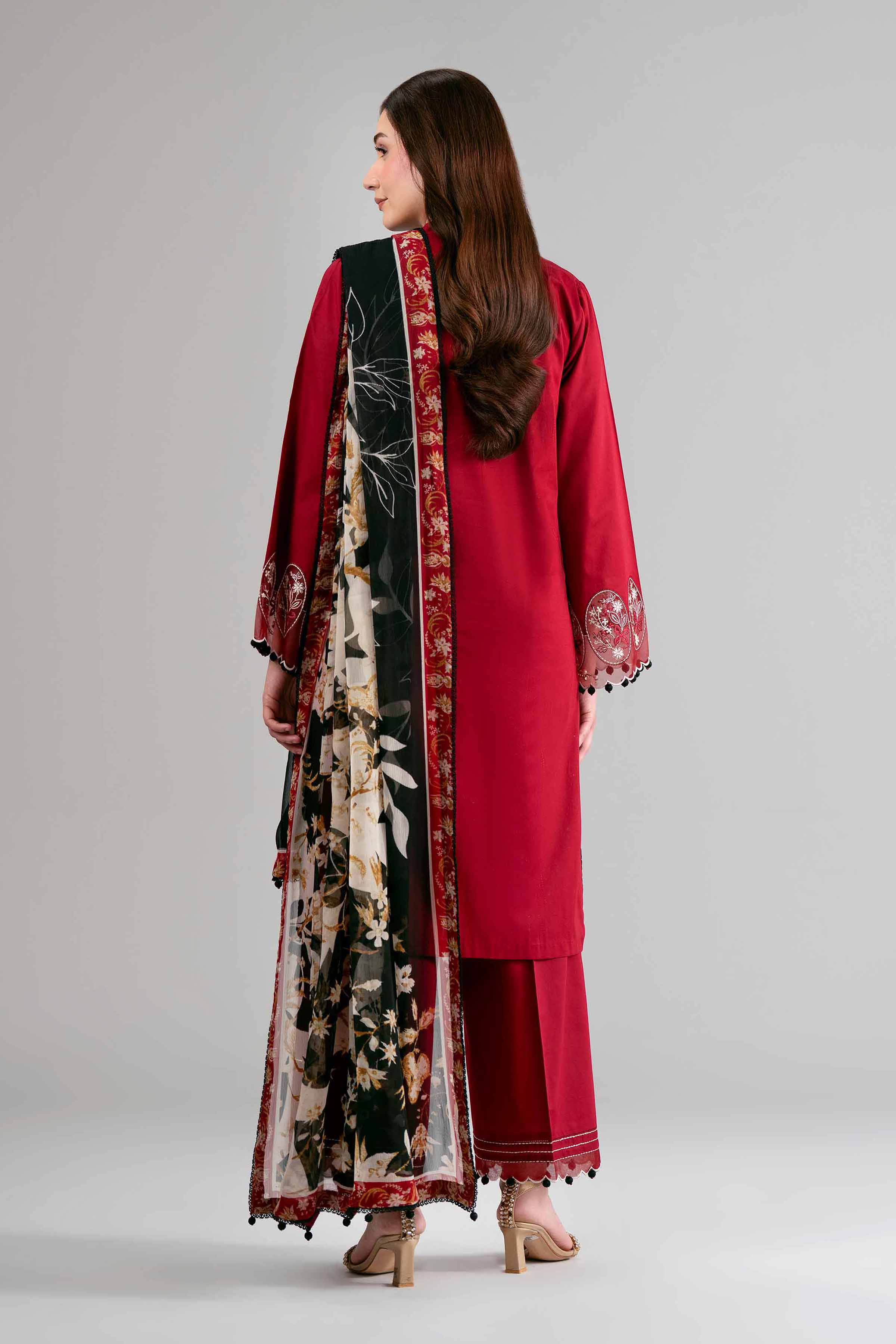 3 Piece - Digital Printed Embroidered Suit - 42601550 Maroon Lawn 3PC Embroidered Summer
