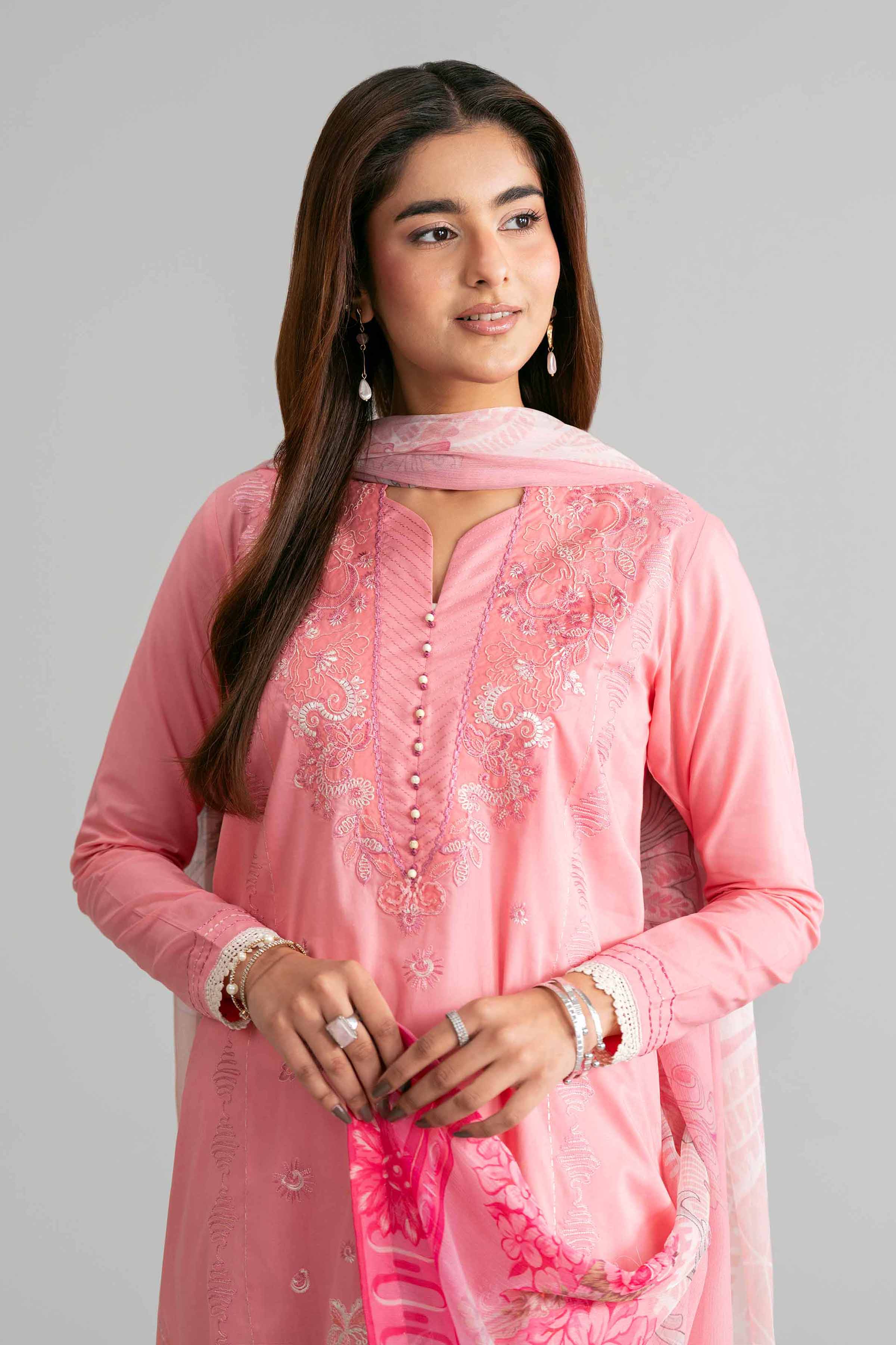 3 Piece - Digital Printed Embroidered Suit - 42601551 Pink Lawn 3PC Embroidered Summer