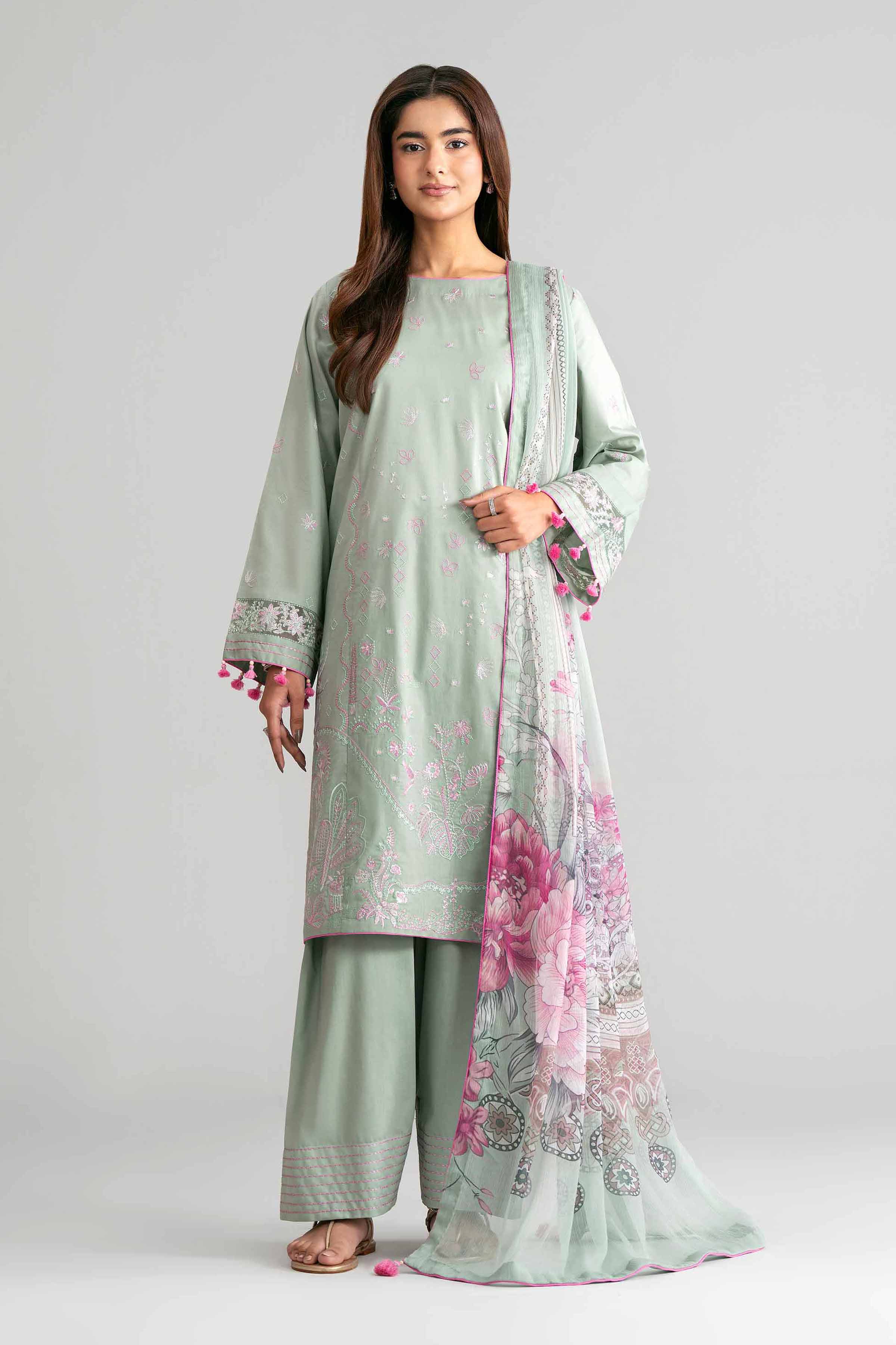 3 Piece - Digital Printed Embroidered Suit - 42601552 Green Lawn 3PC Embroidered Summer