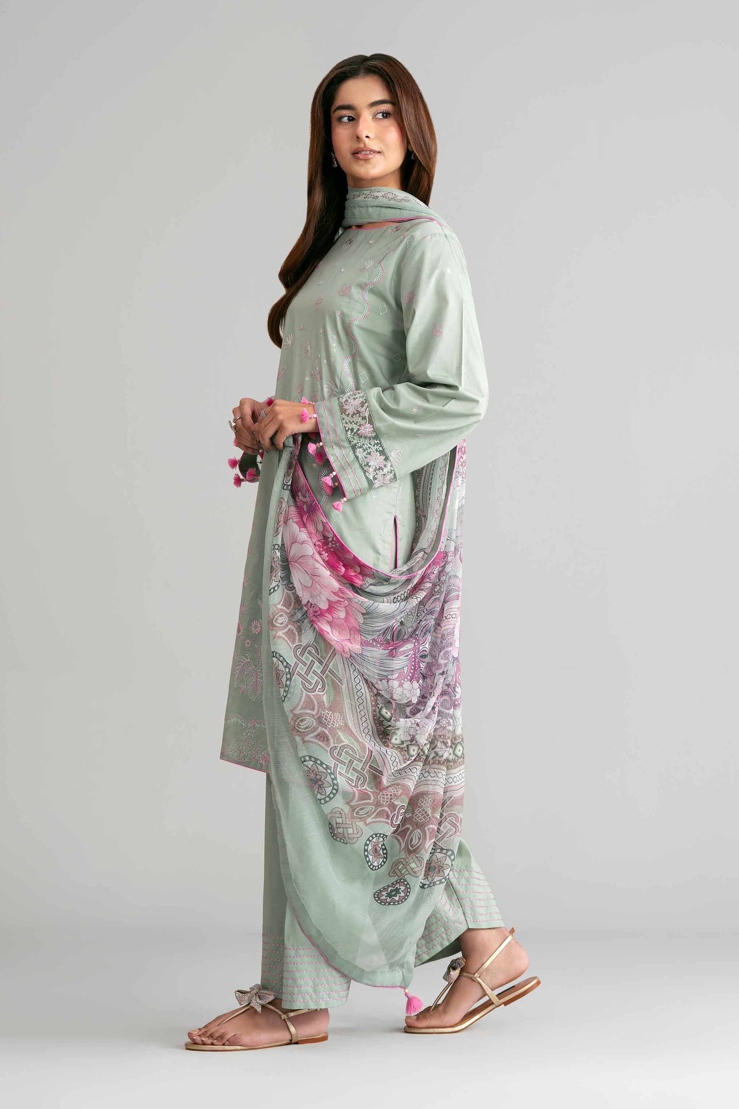 3 Piece - Digital Printed Embroidered Suit - 42601552 Green Lawn 3PC Embroidered Summer