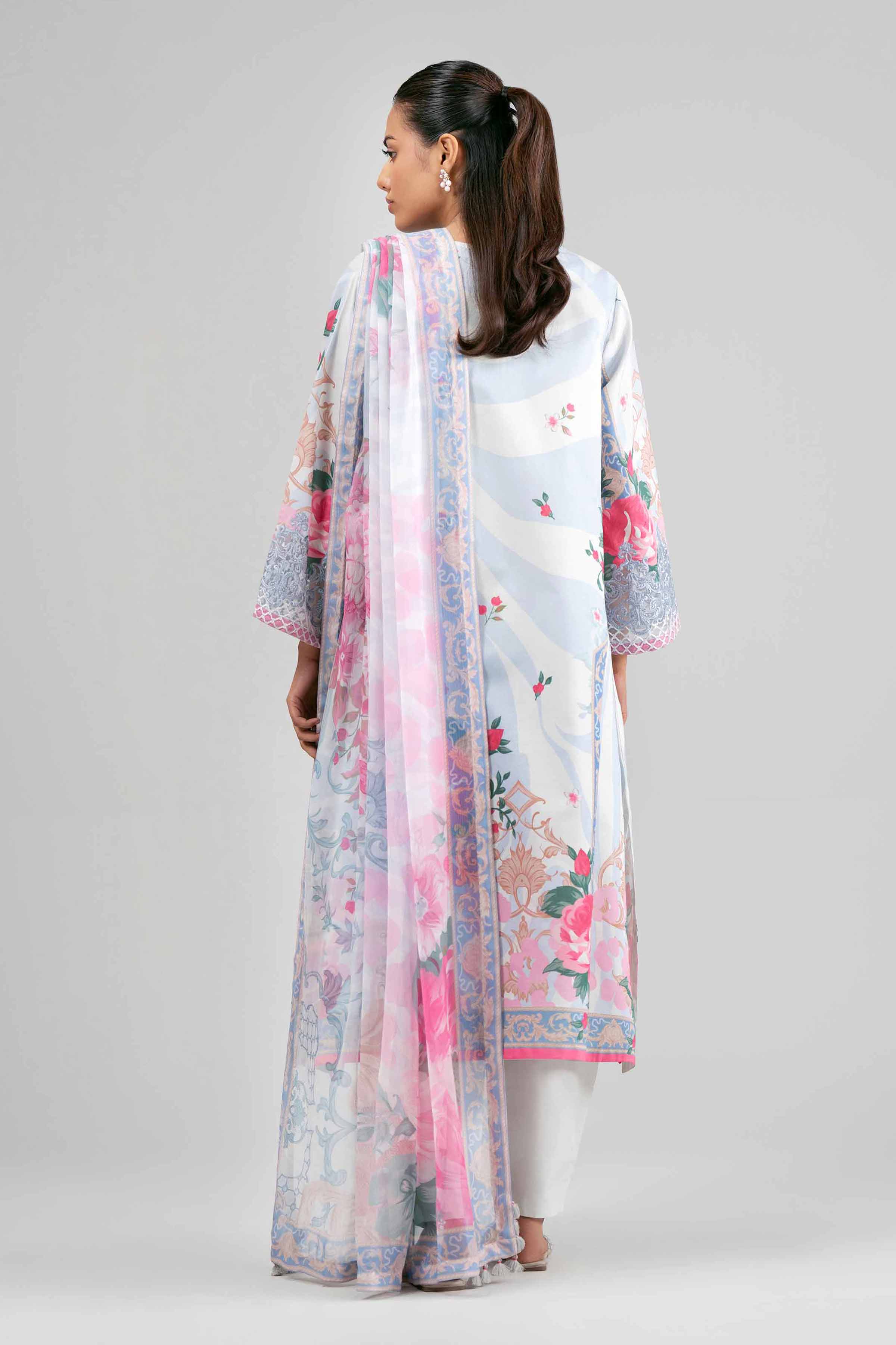 3 Piece - Digital Printed Embroidered Suit - 42601554 Blue Lawn 3PC Embroidered Summer