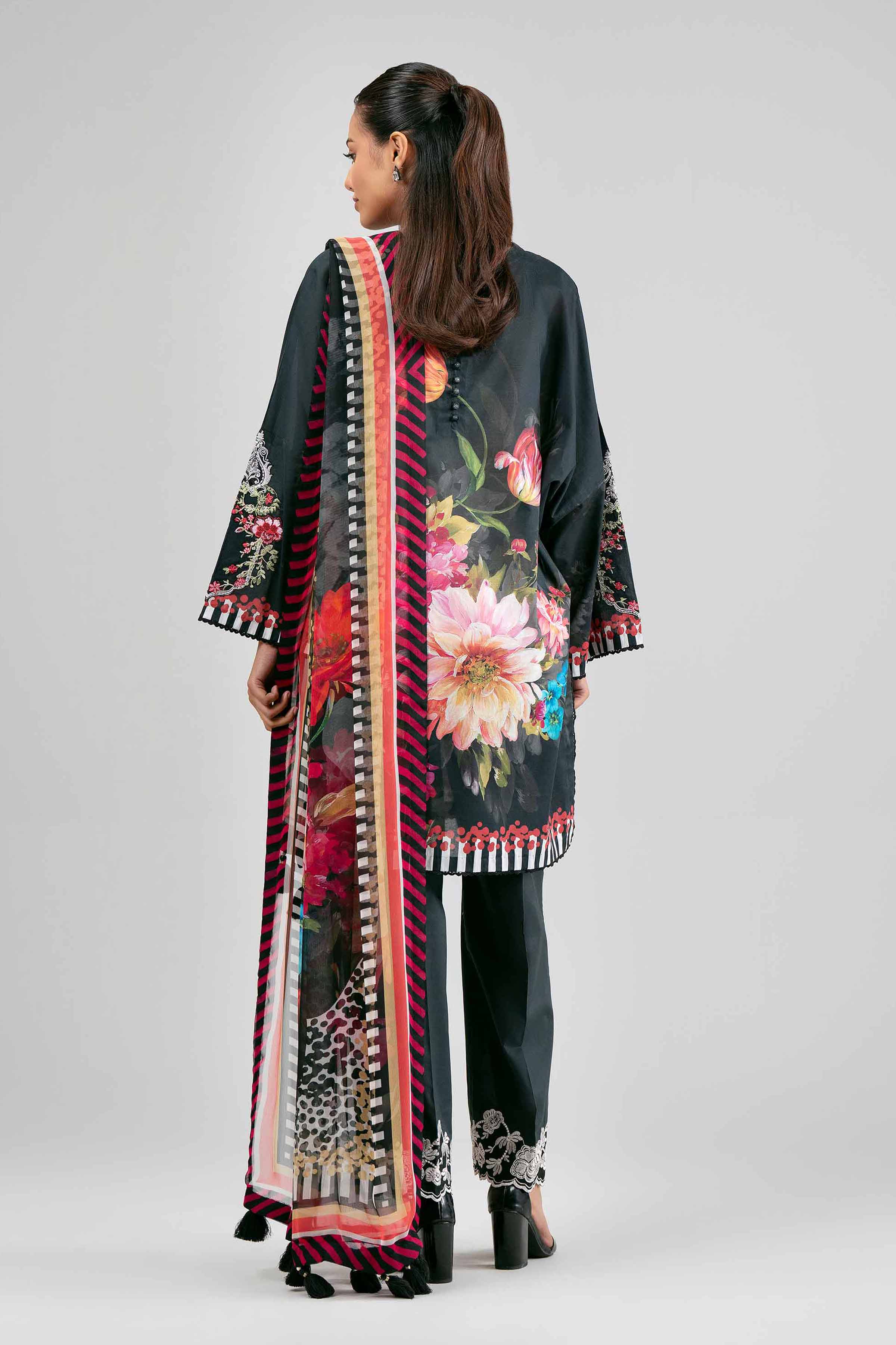 3 Piece - Digital Printed Embroidered Suit - 42601555 Black Lawn 3PC Embroidered Summer