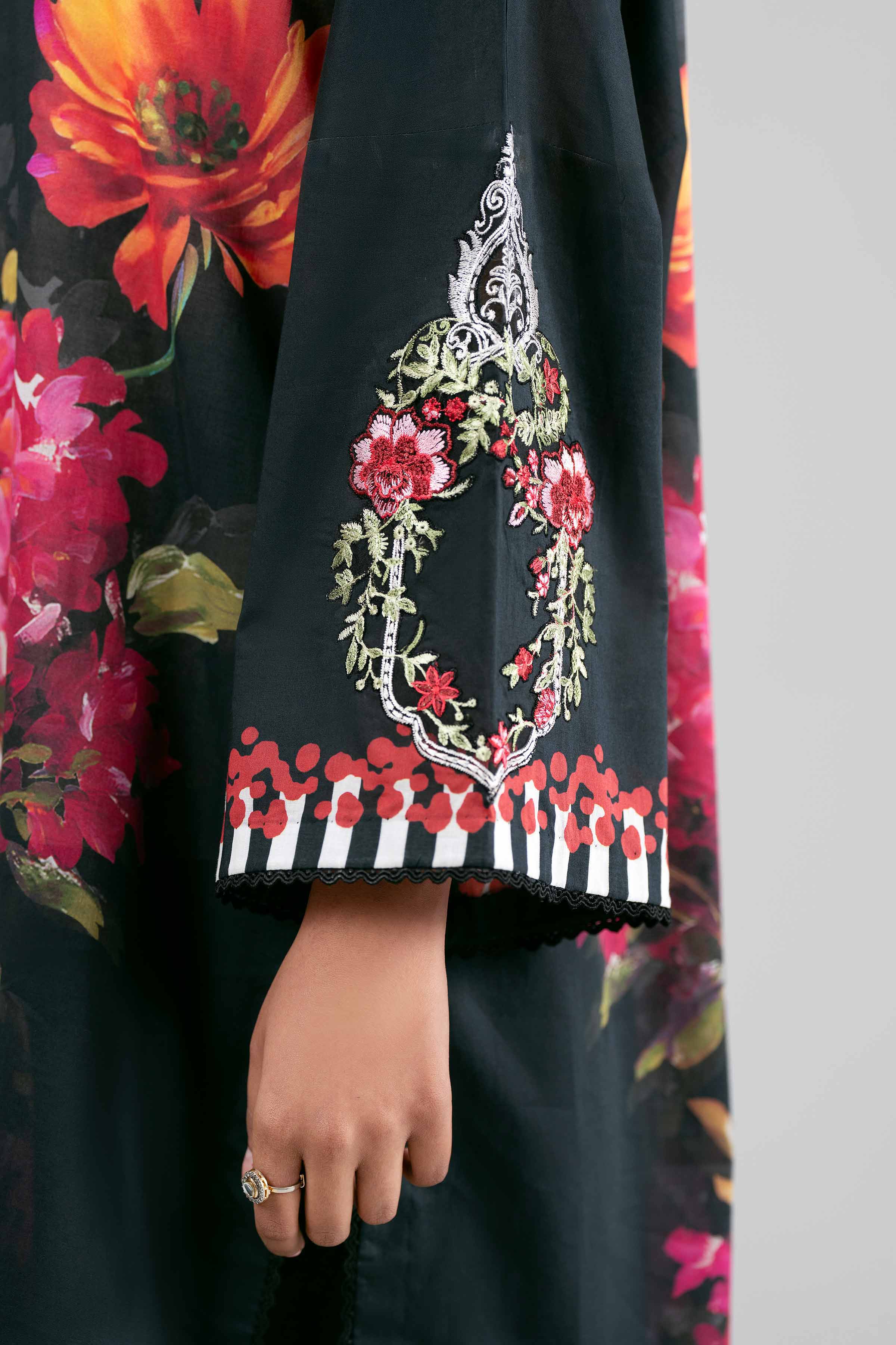 3 Piece - Digital Printed Embroidered Suit - 42601555 Black Lawn 3PC Embroidered Summer