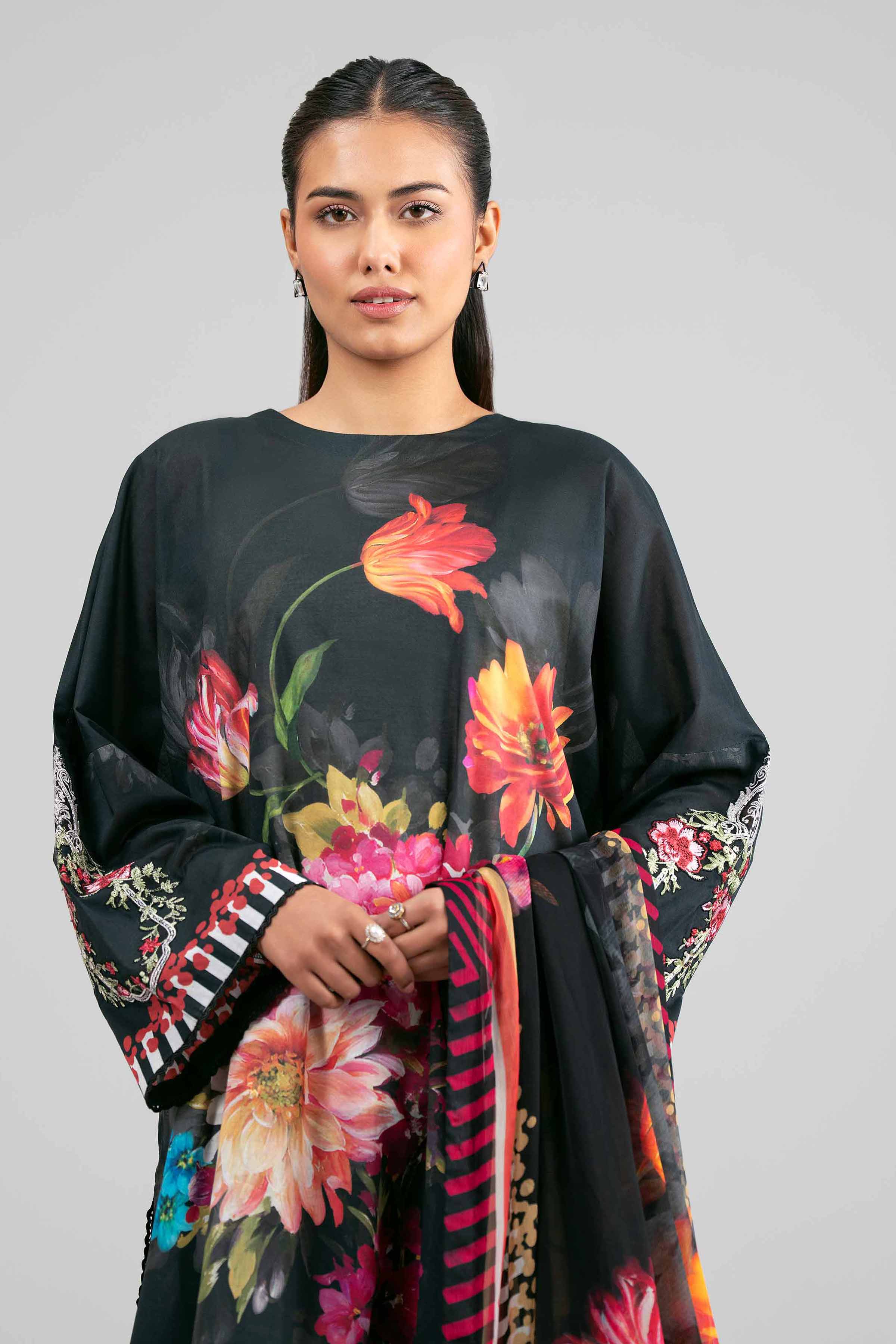 3 Piece - Digital Printed Embroidered Suit - 42601555 Black Lawn 3PC Embroidered Summer