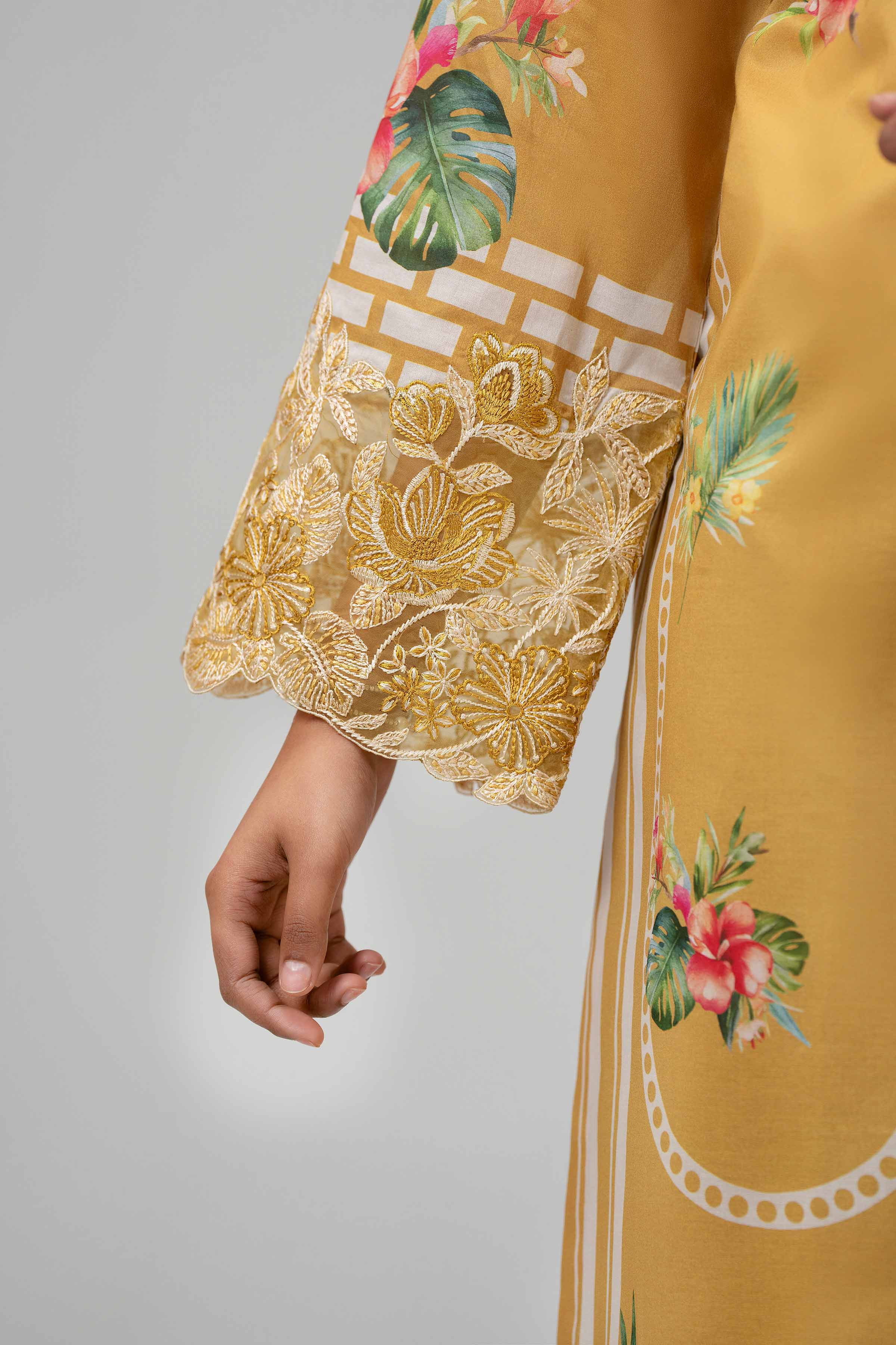 3 Piece - Digital Printed Embroidered Suit - 42601556 Yellow Lawn 3PC Embroidered Summer