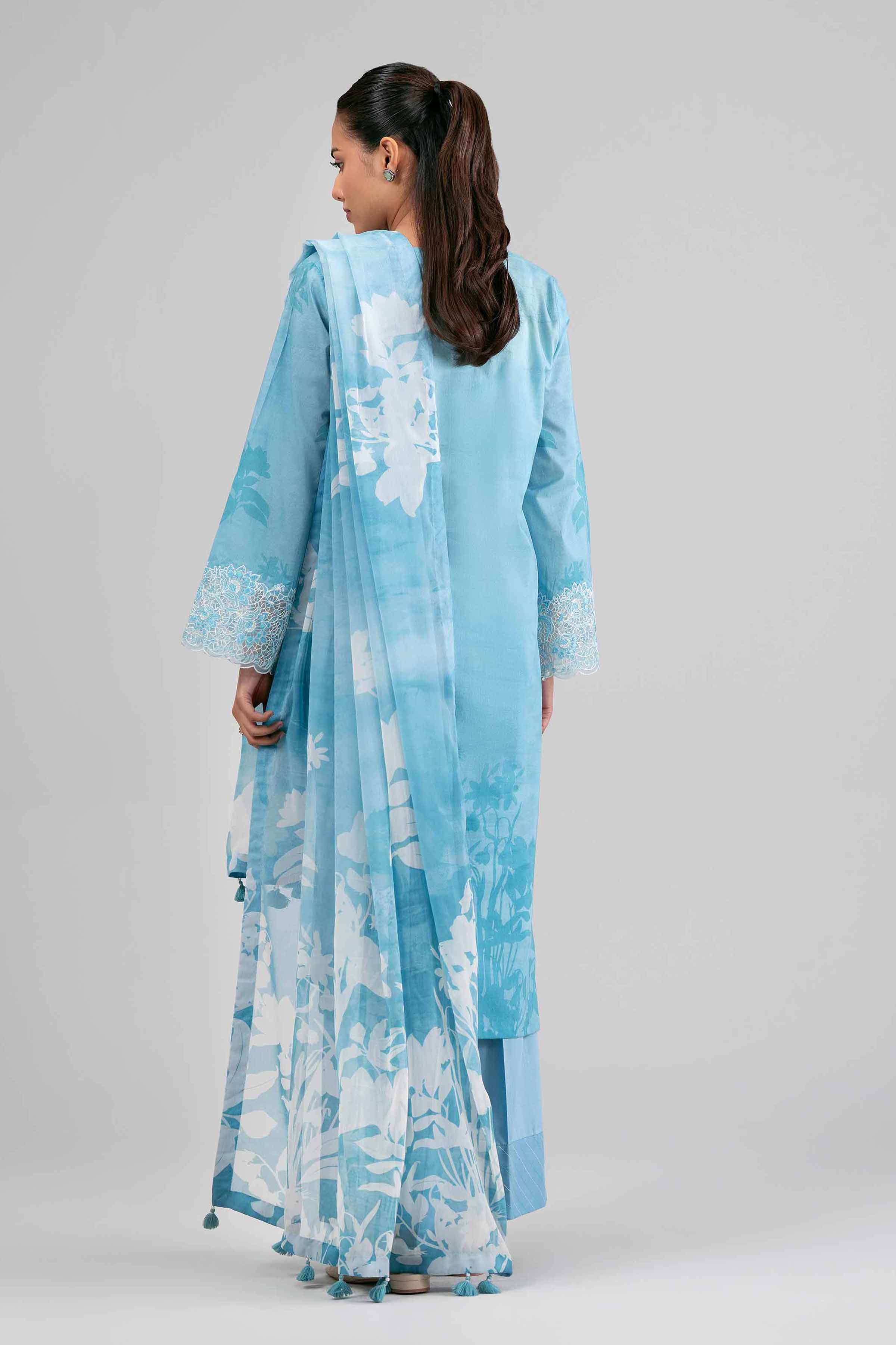 3 Piece - Digital Printed Embroidered Suit - 42601559 Blue Lawn 3PC Embroidered Summer