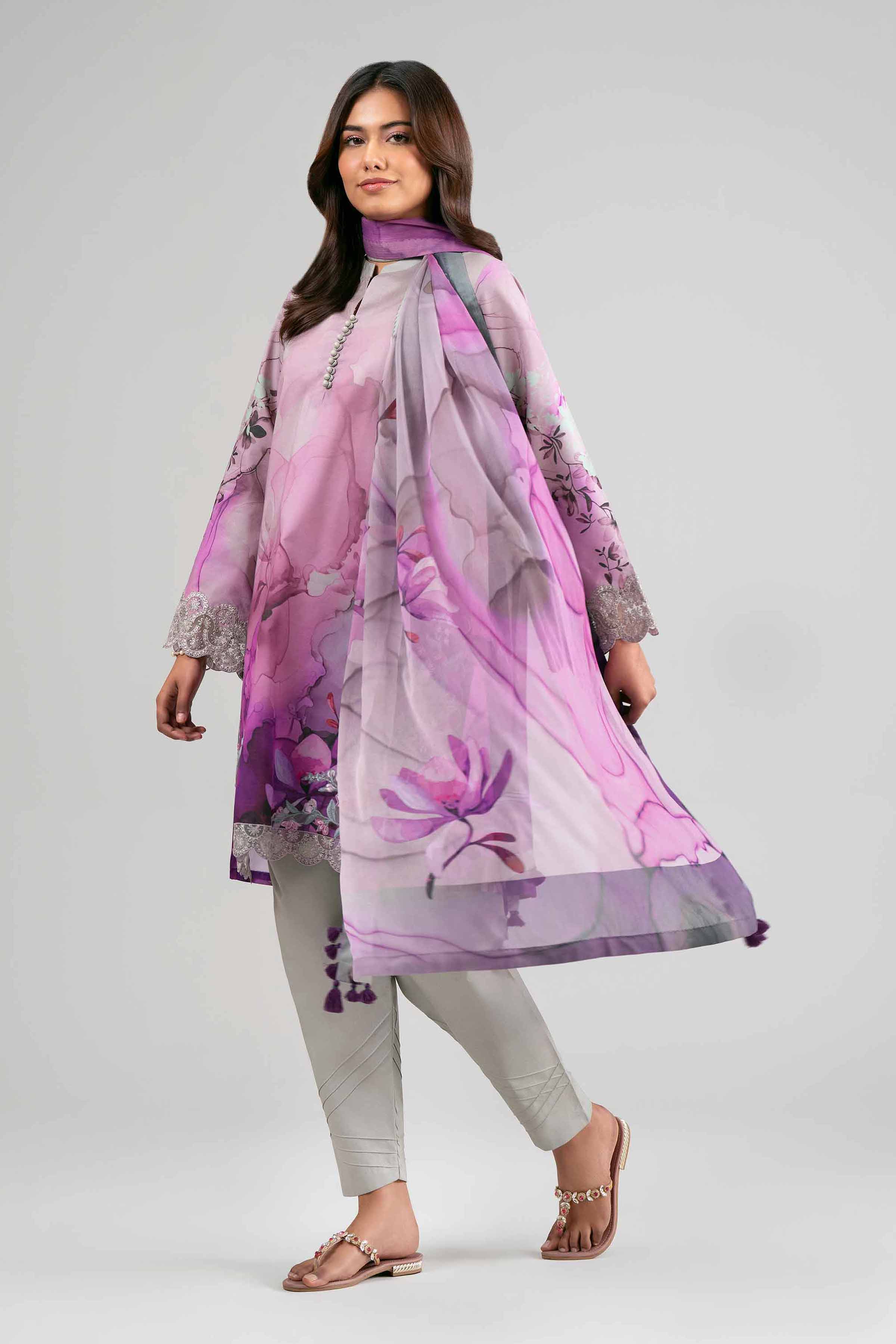 3 Piece - Digital Printed Embroidered Suit - 42601560 Multi Lawn 3PC Embroidered Summer