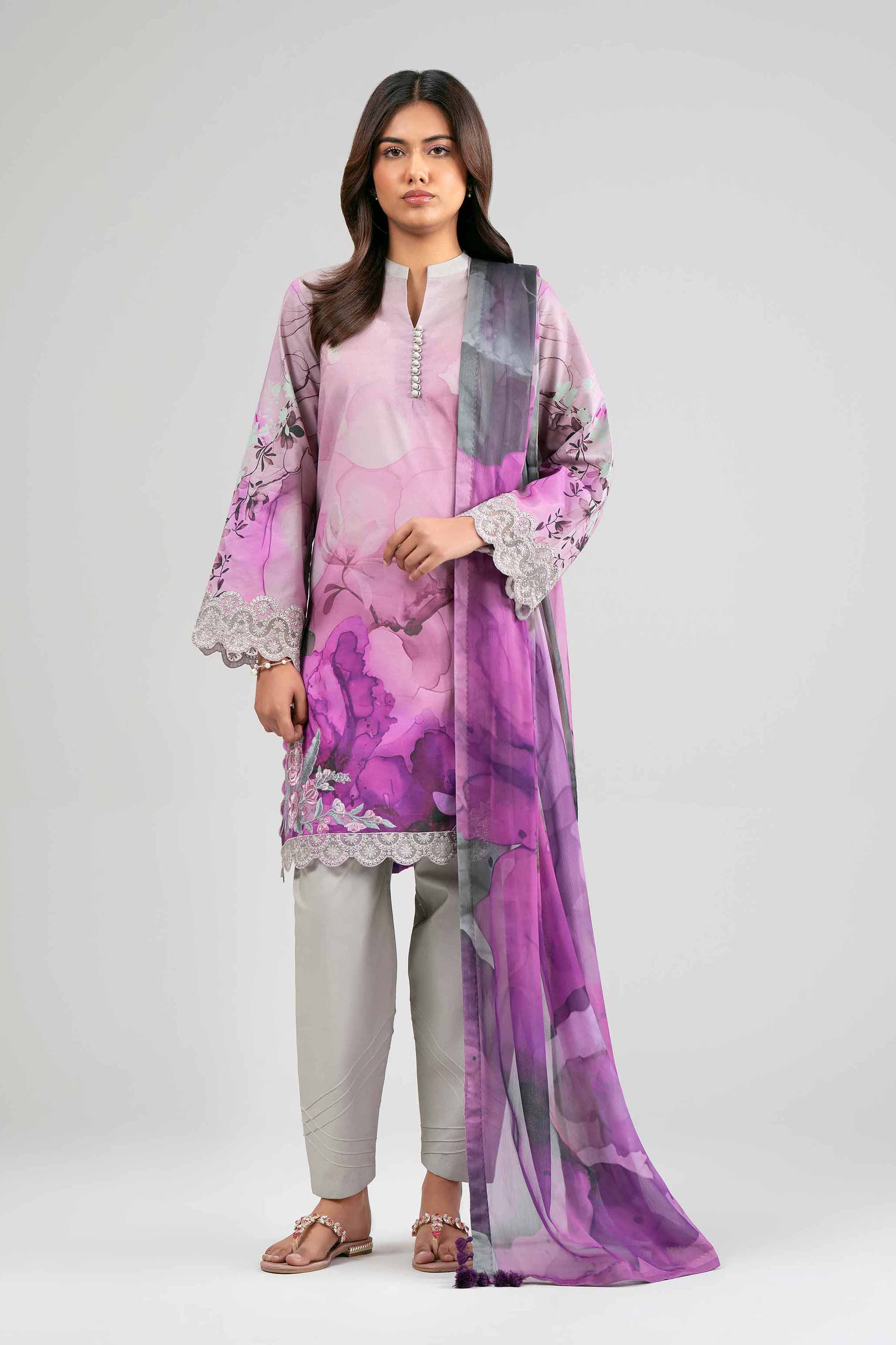 3 Piece - Digital Printed Embroidered Suit - 42601560 Multi Lawn 3PC Embroidered Summer