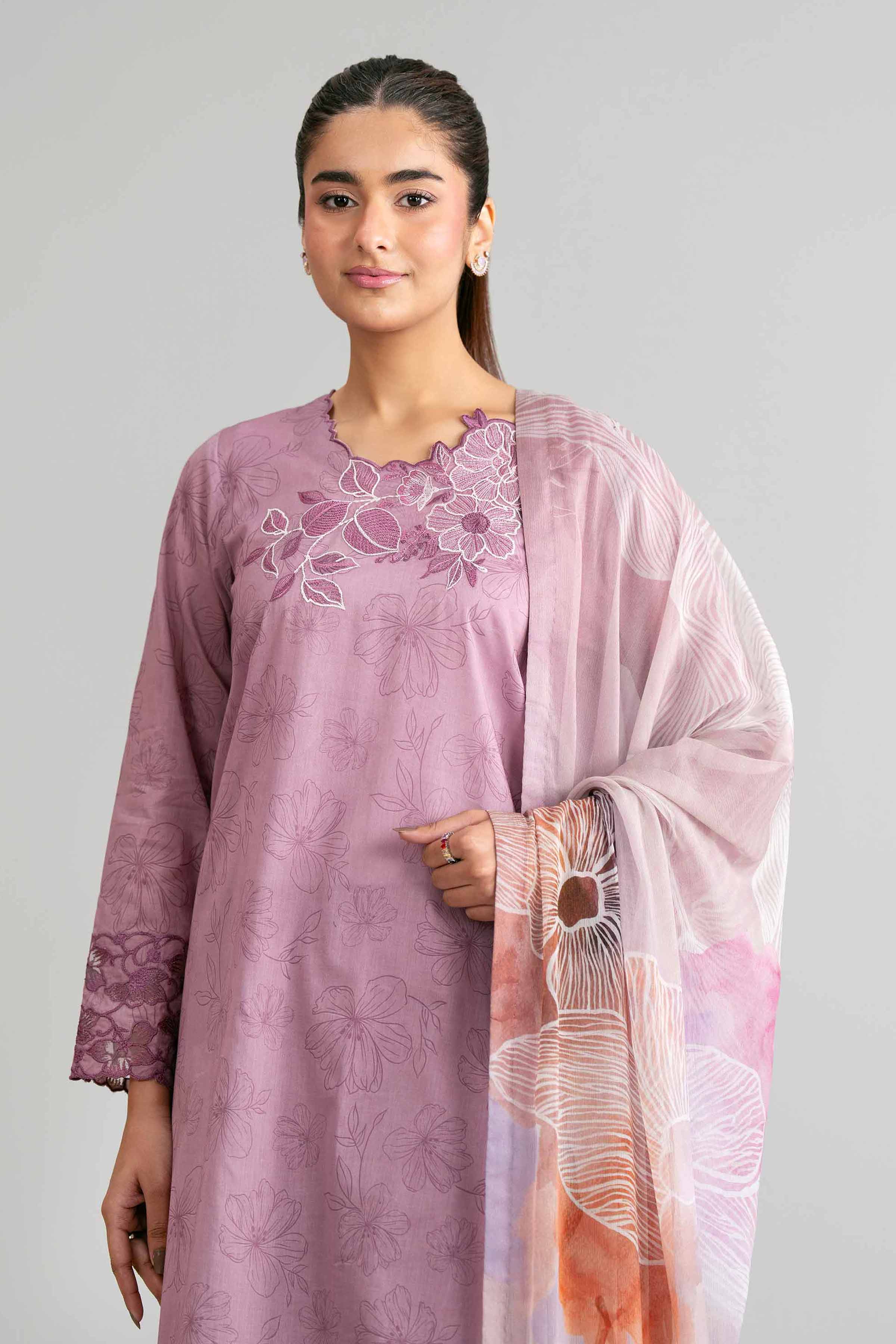 3 Piece - Digital Printed Embroidered Suit - 42601561 Purple Lawn 3PC Embroidered Summer