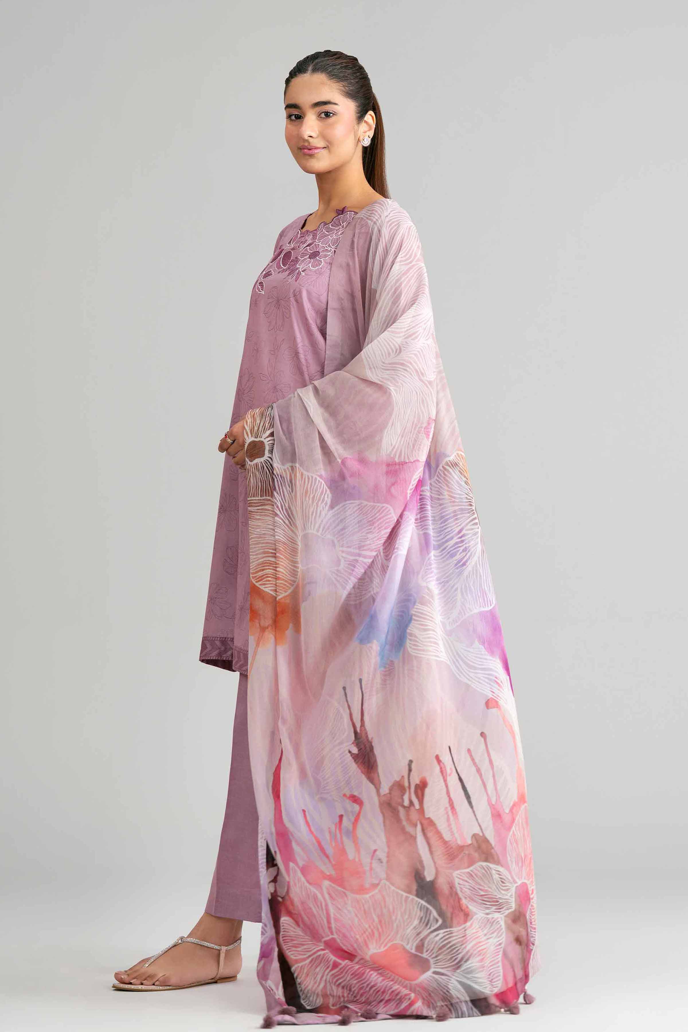3 Piece - Digital Printed Embroidered Suit - 42601561 Purple Lawn 3PC Embroidered Summer