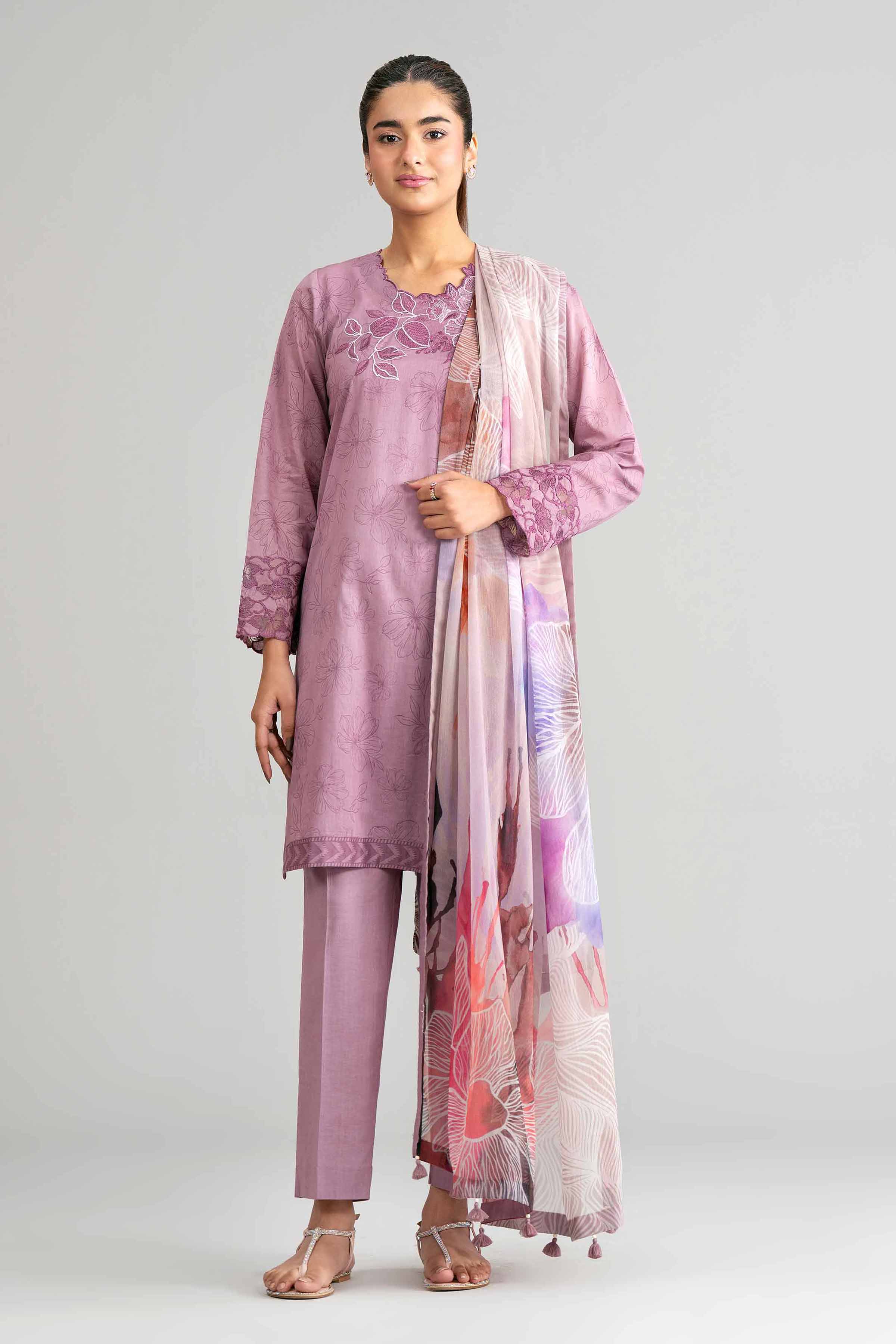 3 Piece - Digital Printed Embroidered Suit - 42601561 Purple Lawn 3PC Embroidered Summer
