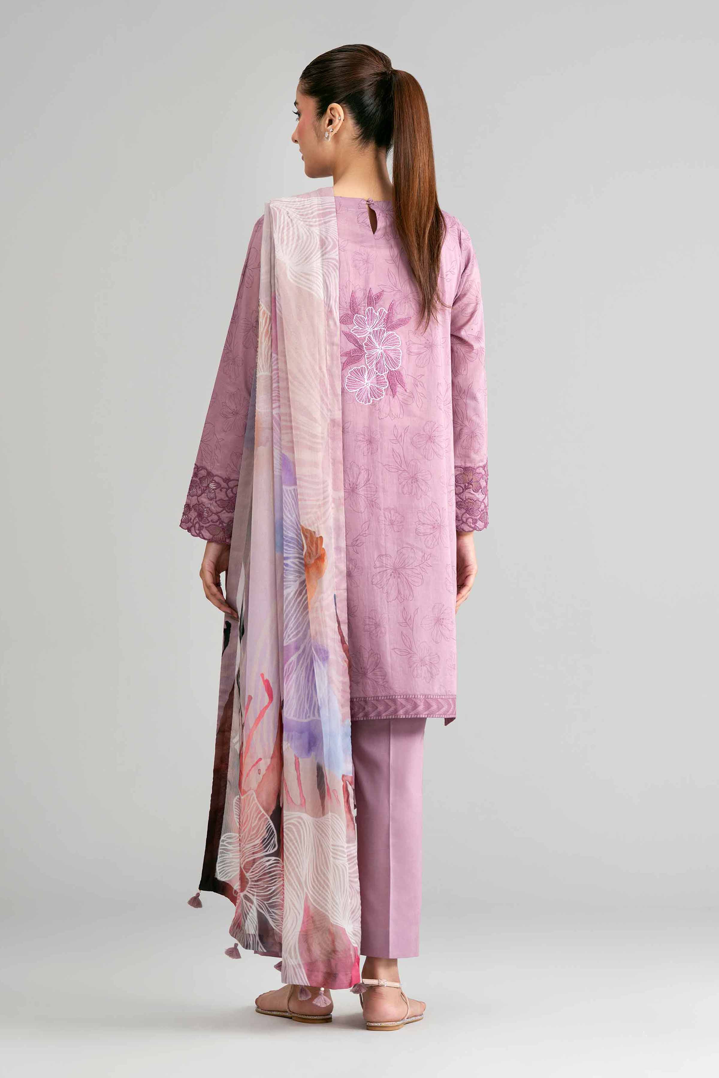 3 Piece - Digital Printed Embroidered Suit - 42601561 Purple Lawn 3PC Embroidered Summer
