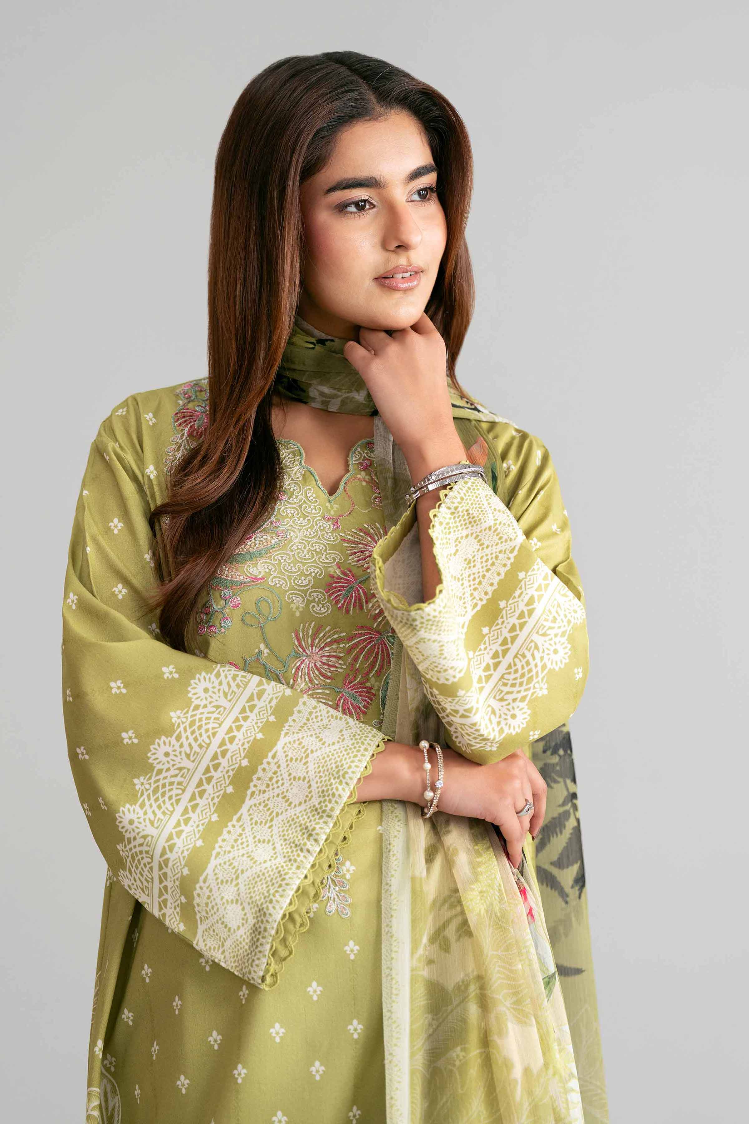 3 Piece - Digital Printed Embroidered Suit - 42601562 Green Lawn 3PC Embroidered Summer